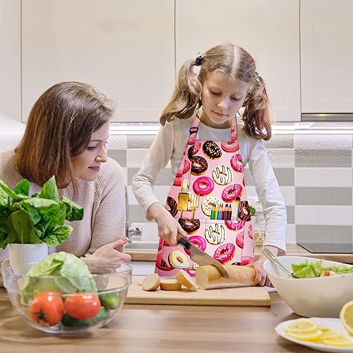 Vista 62 de BeeGreen Delantales de cocina para niños con correa ajustable, con bolsillo frontal para niños pequeños, pintores, artistas horneados negro
