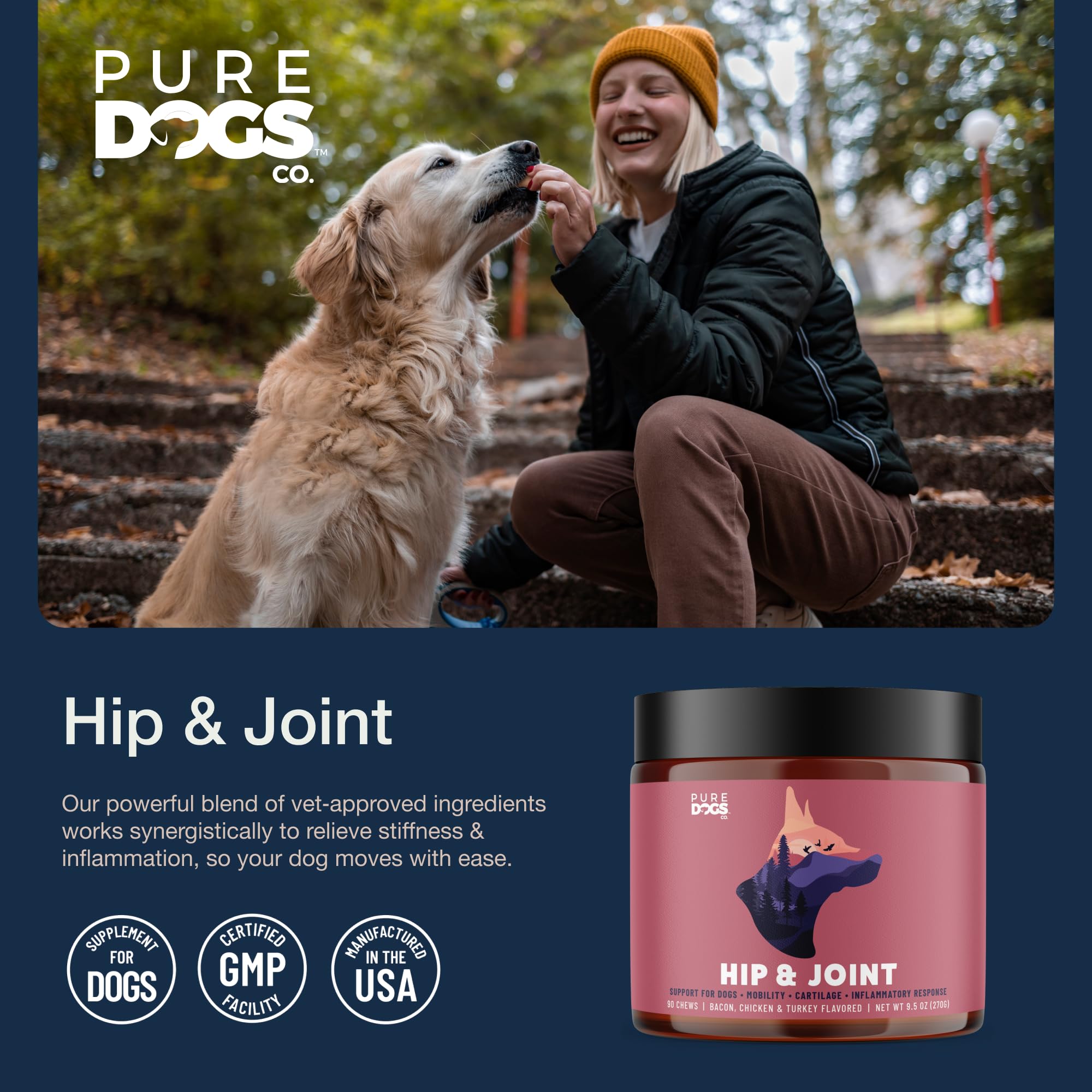 Pure Dogs Hip & Joint Dog Chews - Glucosamine Chondroitin & Green Lipped Mussel for Joint Pain Relief, Function & Mobility, Gut & Digestive Support - for Large & Small Breeds - 90 Chews - image 2
