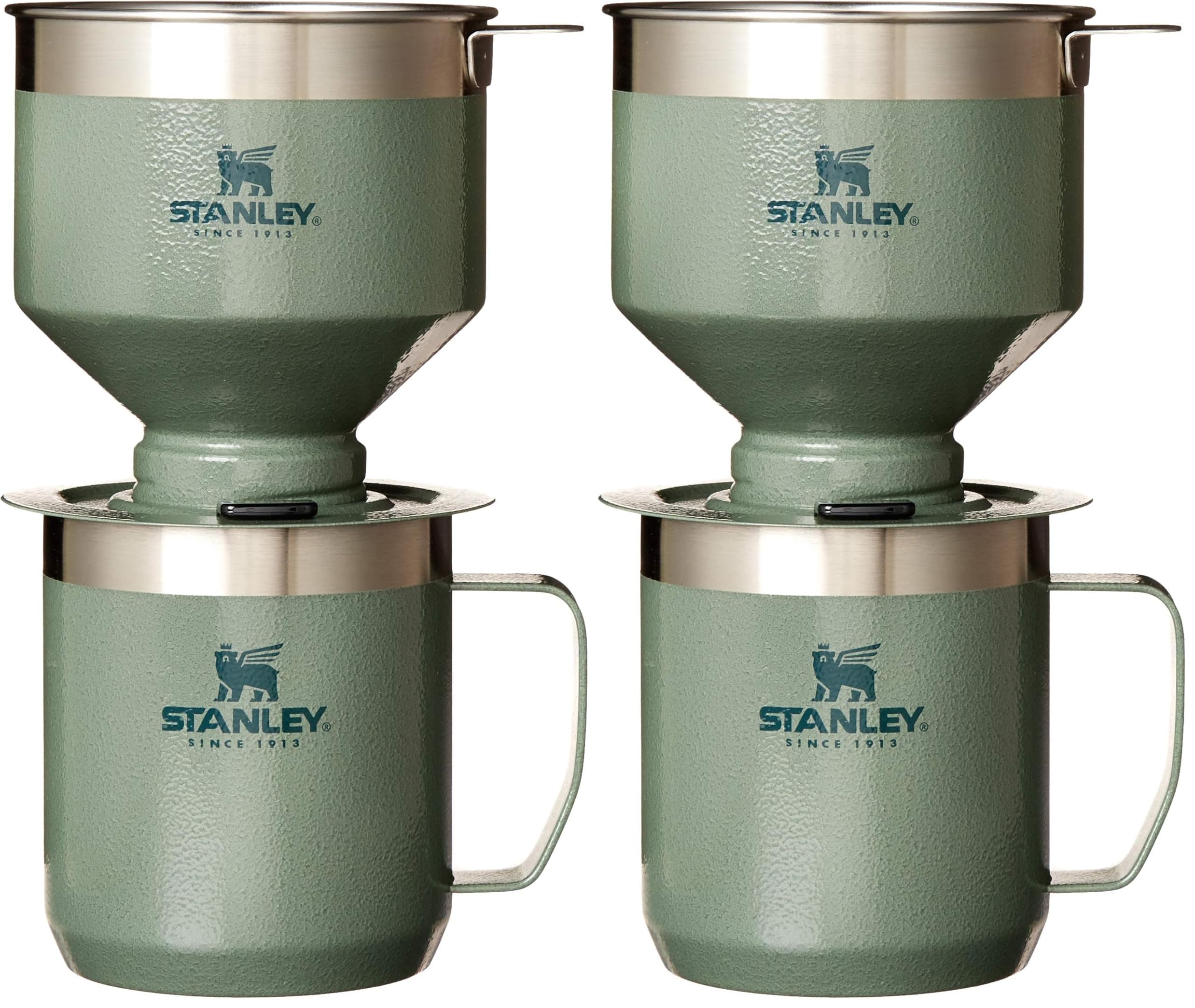 STANLEY Perfect Brew Pour Over Set | 12 oz Camp Mug with Lid Included | Drip Coffee Maker with Reusable Filter | Insulated Stainless Steel | BPA-Free | Hammertone Green (Pack of 2)