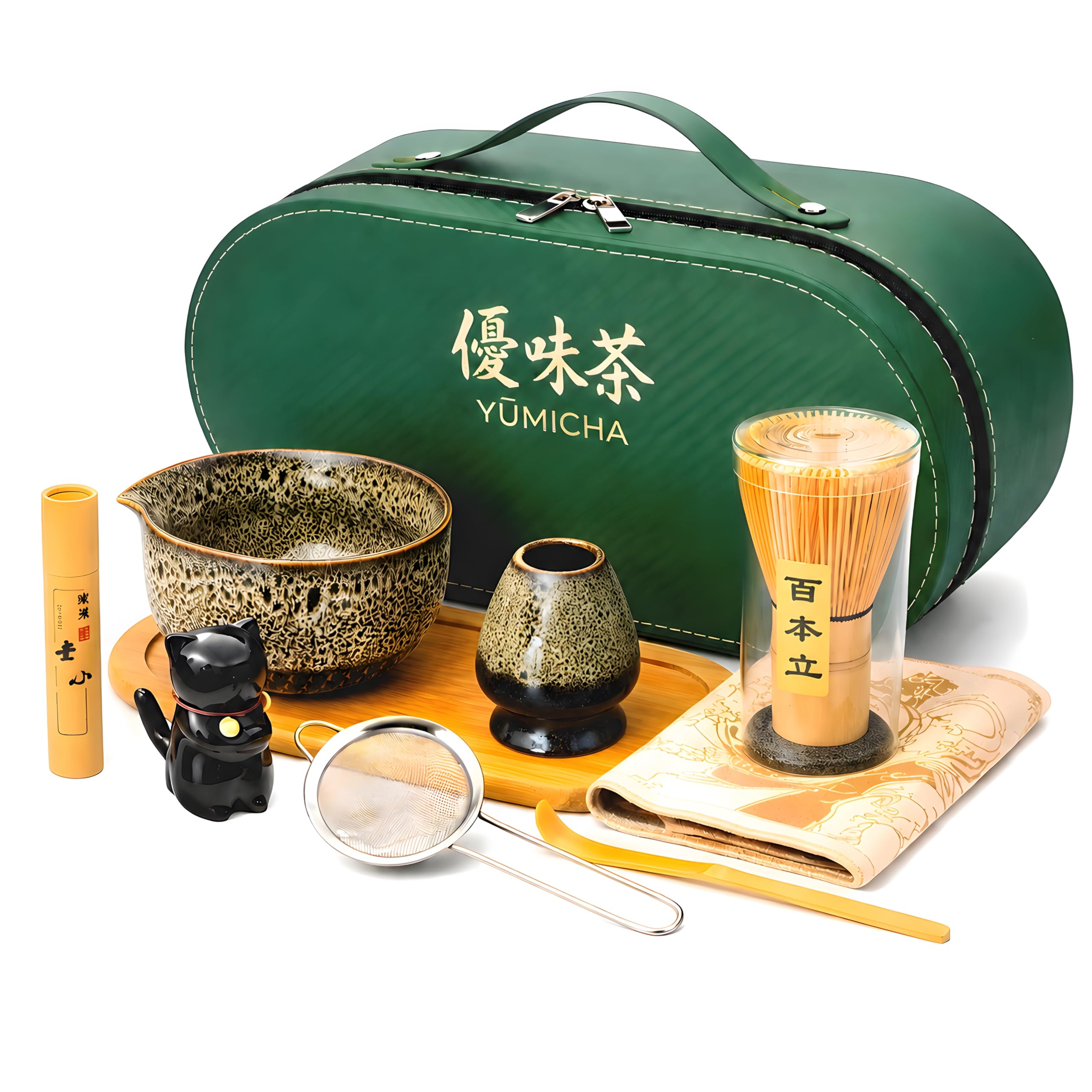YŪMICHA Matcha Whisk Set – Complete Matcha Kit with Bamboo Matcha Whisk, Ceramic Matcha Bowl, Sifter & Scoop