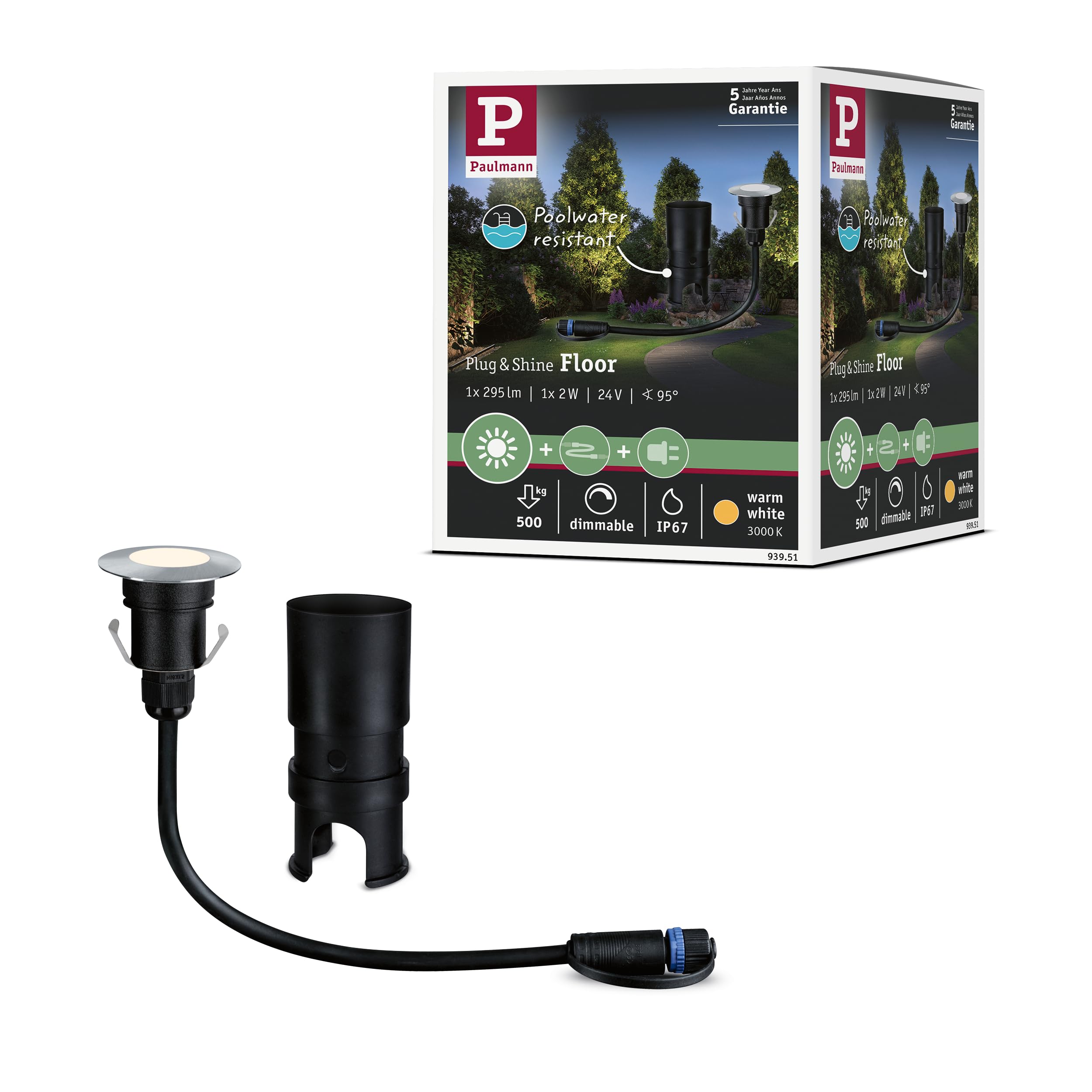 Paulmann 93951 Plug & Shine Floor Mini IP67 3000K 2,5W 24V 93951 encastré de sol LED lumin. d’extérieur Éclairage jardin projecteurs de sol