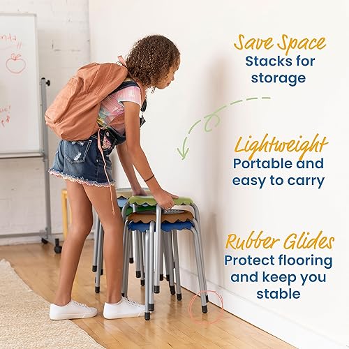 Vista 60 de ECR4Kids Daisy - Juego de taburetes apilables, asientos flexibles, espuma de mar, 8 piezas