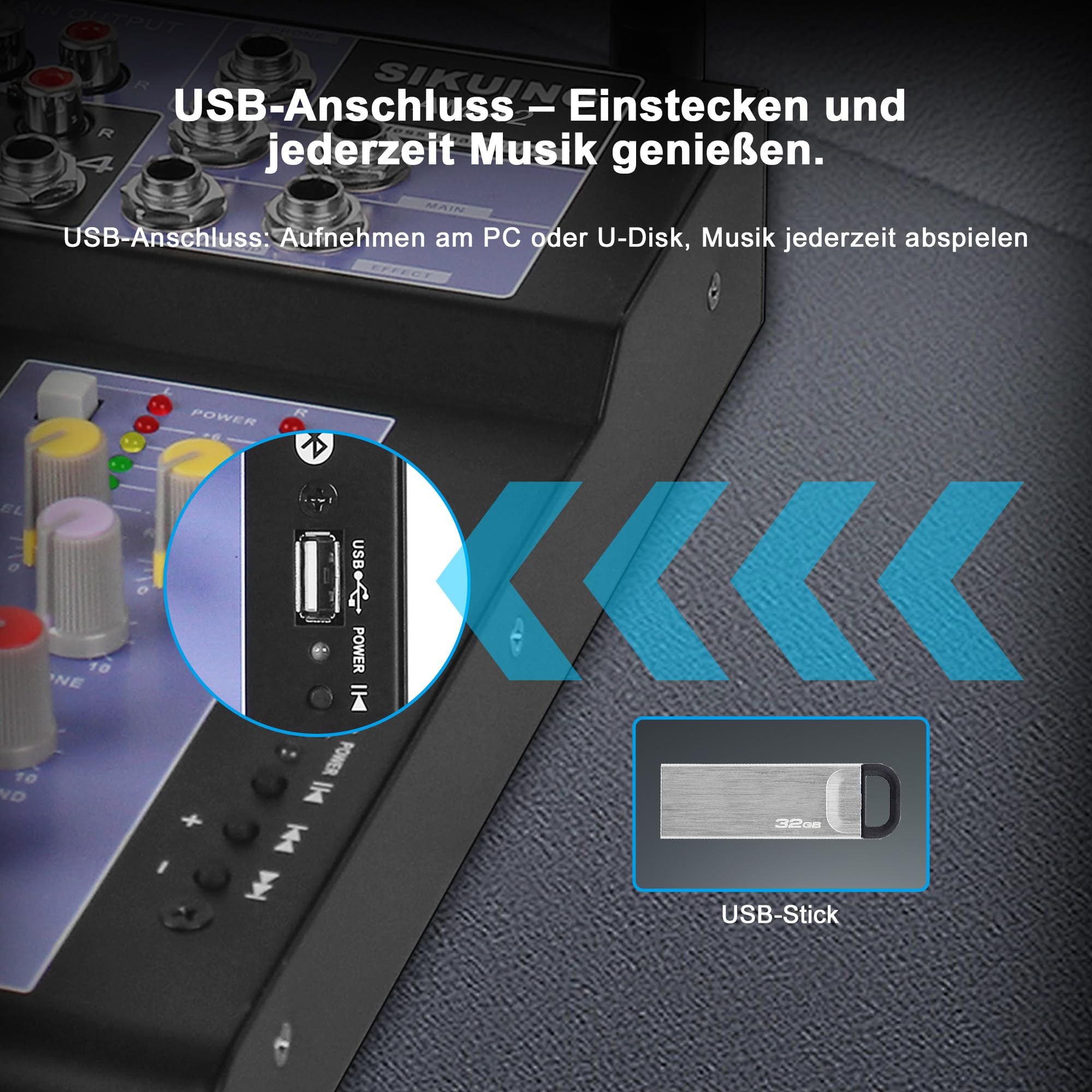 Audio-Mixer mit 2 drahtlosen Mikrofonen,4-Kanal professionelles DJ-Mischpult Soundboard mit Bluetooth/USB,48V Phantomspeisung,kompatibel mit Computer,Karaoke,Party,Meeting,Studio Aufnahme