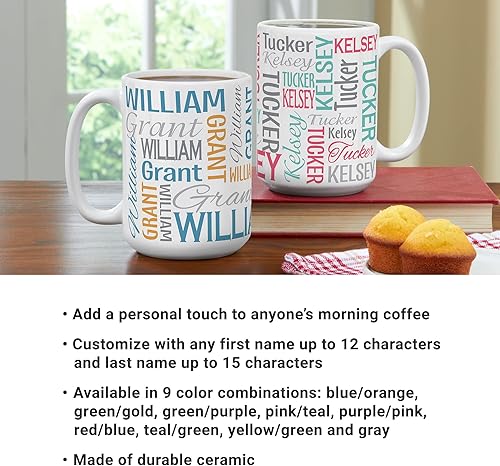 Miniatura 3 de Let's Make Memories - Taza de café personalizada de 15 oz con nombre, 9 opciones de color, personalizada, con nombre y apellido, diseño divertido