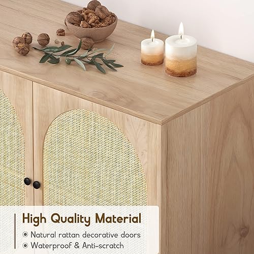 Miniatura 3 de XIAO WEI Aparador con puertas de ratán natural hechas a mano, gabinete de ratán, mesa de almacenamiento, gabinete de buffet, para cocina, sala de