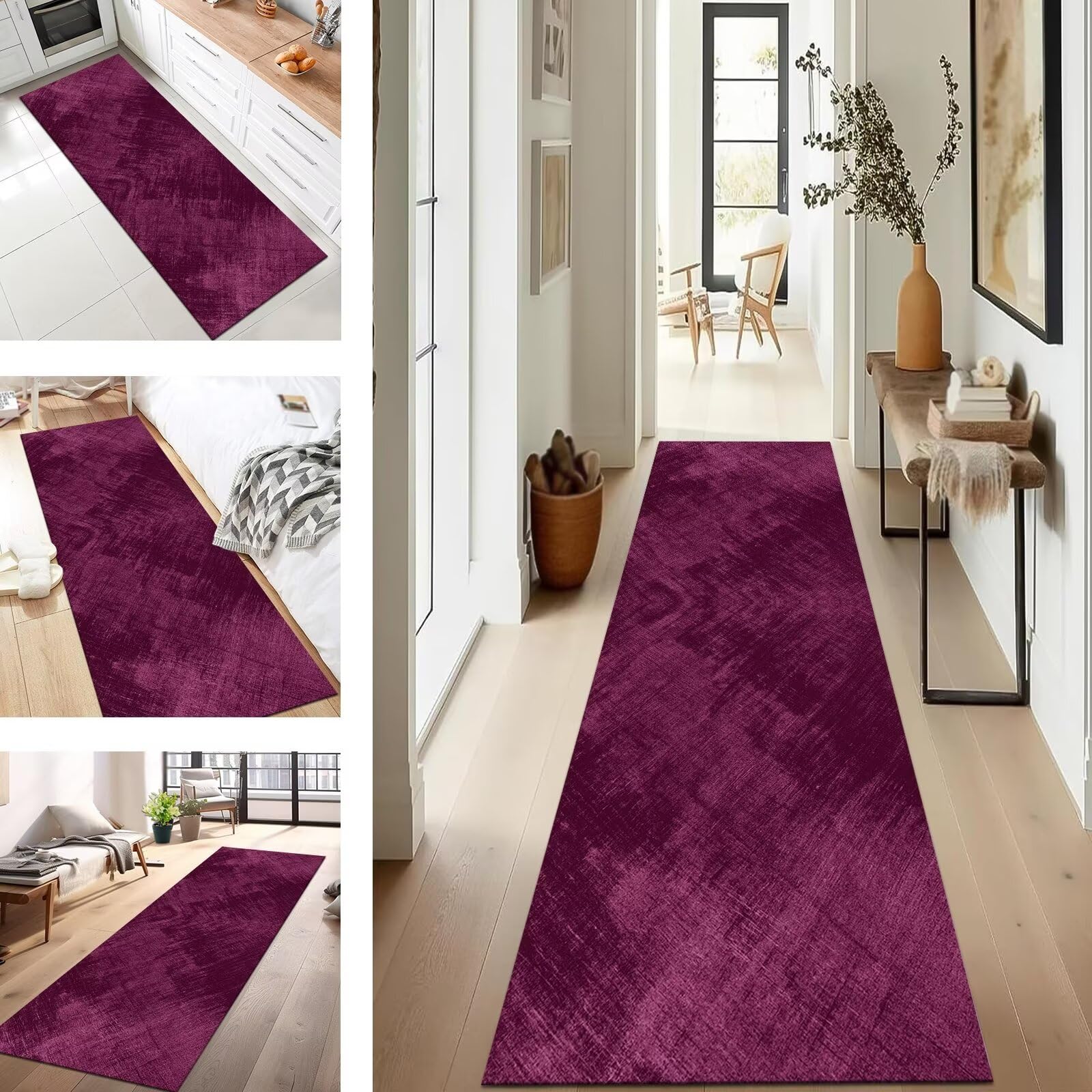 Long tapis de couloir antidérapant et lavable 90x450 cm motif abstrait