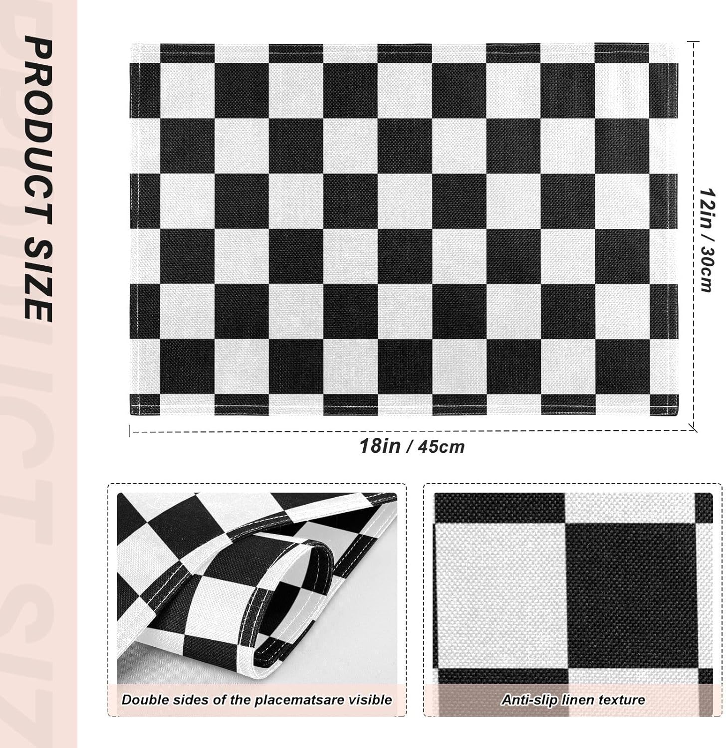 Black White Plaid Placemats Set of 6,Buffalo Check Dining Table Mats,Non-Slip Washable Place Mats Farmhouse Kitchen Table Placemats for Indoor Outdoor Party Wedding Decoration,12x18 inch