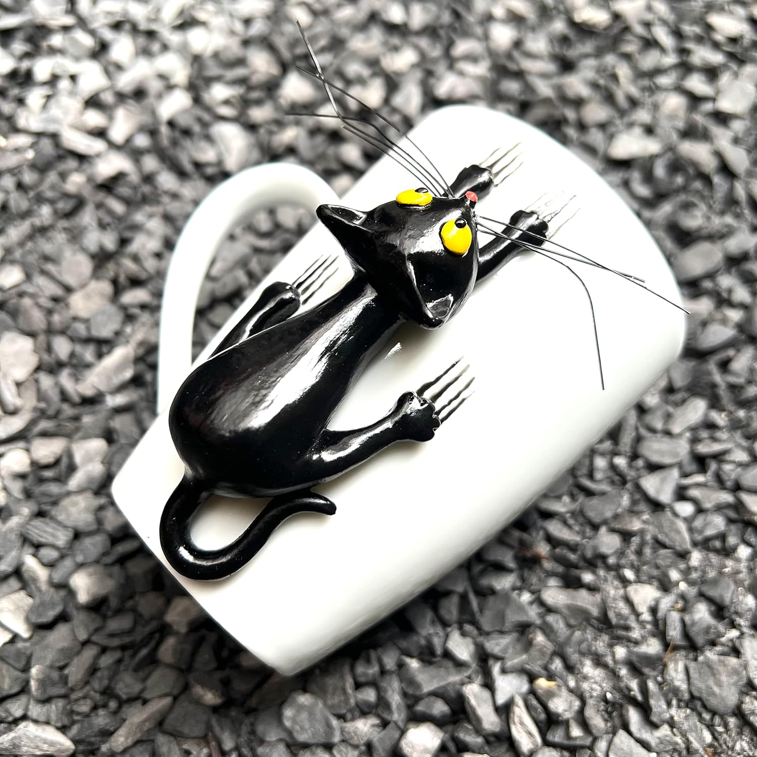 DongNaiWin Black Cat 3D Ceramic Mug - Black Cat Coffee Mug - Black Kitten Tea Cup - Funny Kitten Birthday Gifts - Christmas Gifts for Cat Lovers (15Oz) - Image 5