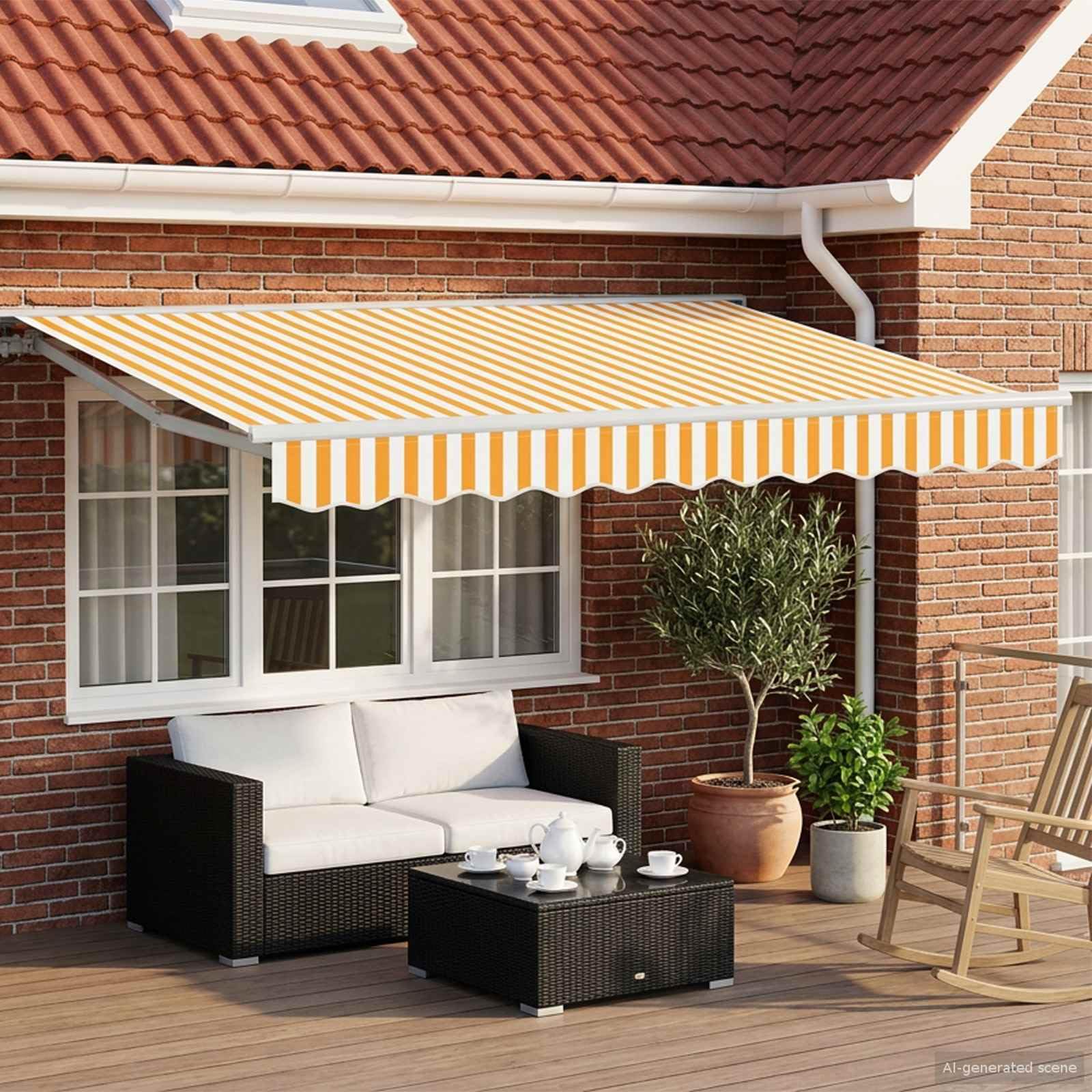Auvent Rétractable Manuel 3x2,5m, Store Banne Extérieur Jaune avec Manivelle de 165 cm, Toile en Polyester Résistant et Cadre Blanc en Acier pour Terrasse, Jardin et Patio