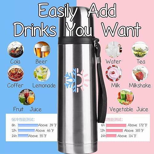 Miniatura 5 de NMM Vaso aislado al vacío de acero inoxidable de 17 onzas con correa, para bebidas frías y calientes, botella de agua reutilizable de doble pared a