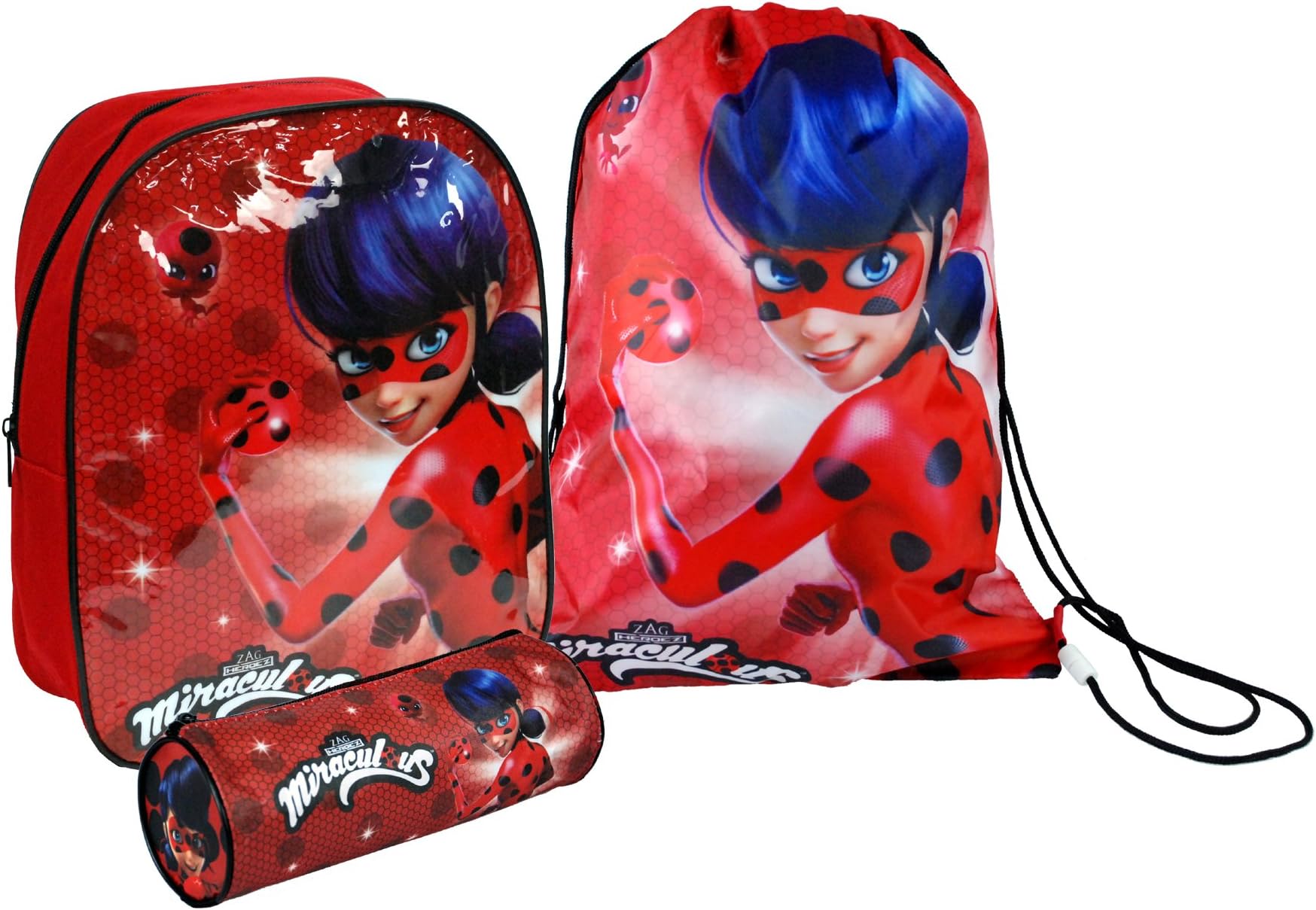 ZAG Heroez® Miraculous Ladybug Back to School Sets in Backpack, Messenger, Trainer Bag, Lunch Sets, Bottle & Pencil Case (3PC Set: Backpack, Trainer Bag & Pencil Case)