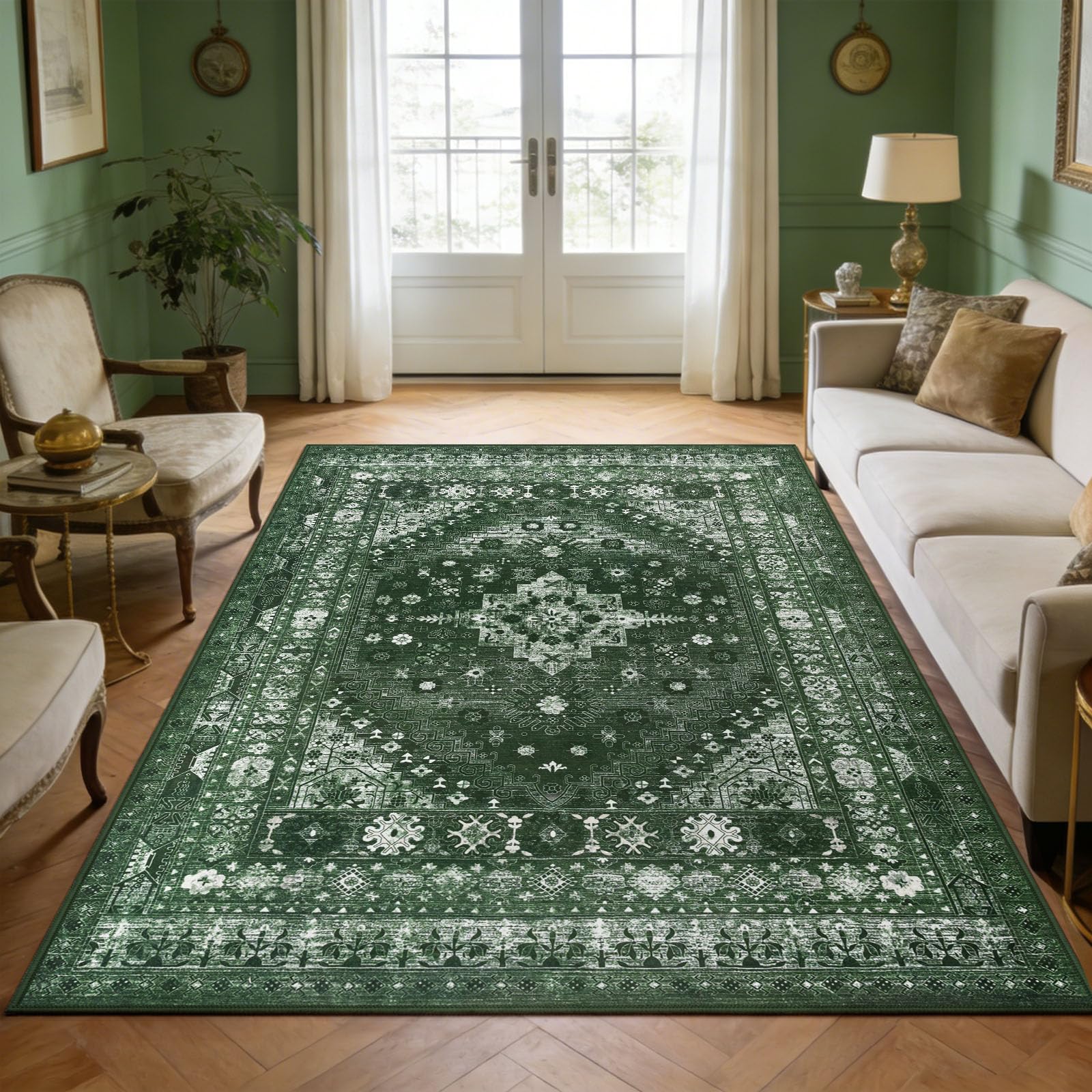Capslpad Vintage Teppich Wohnzimmer Retro rutschfest Kurzflor Kunstwolle Teppich Waschbar Weich Schlafzimmer Teppiche für Wohnzimmer Schlafzimmer Büro Bereich Esszimmer
