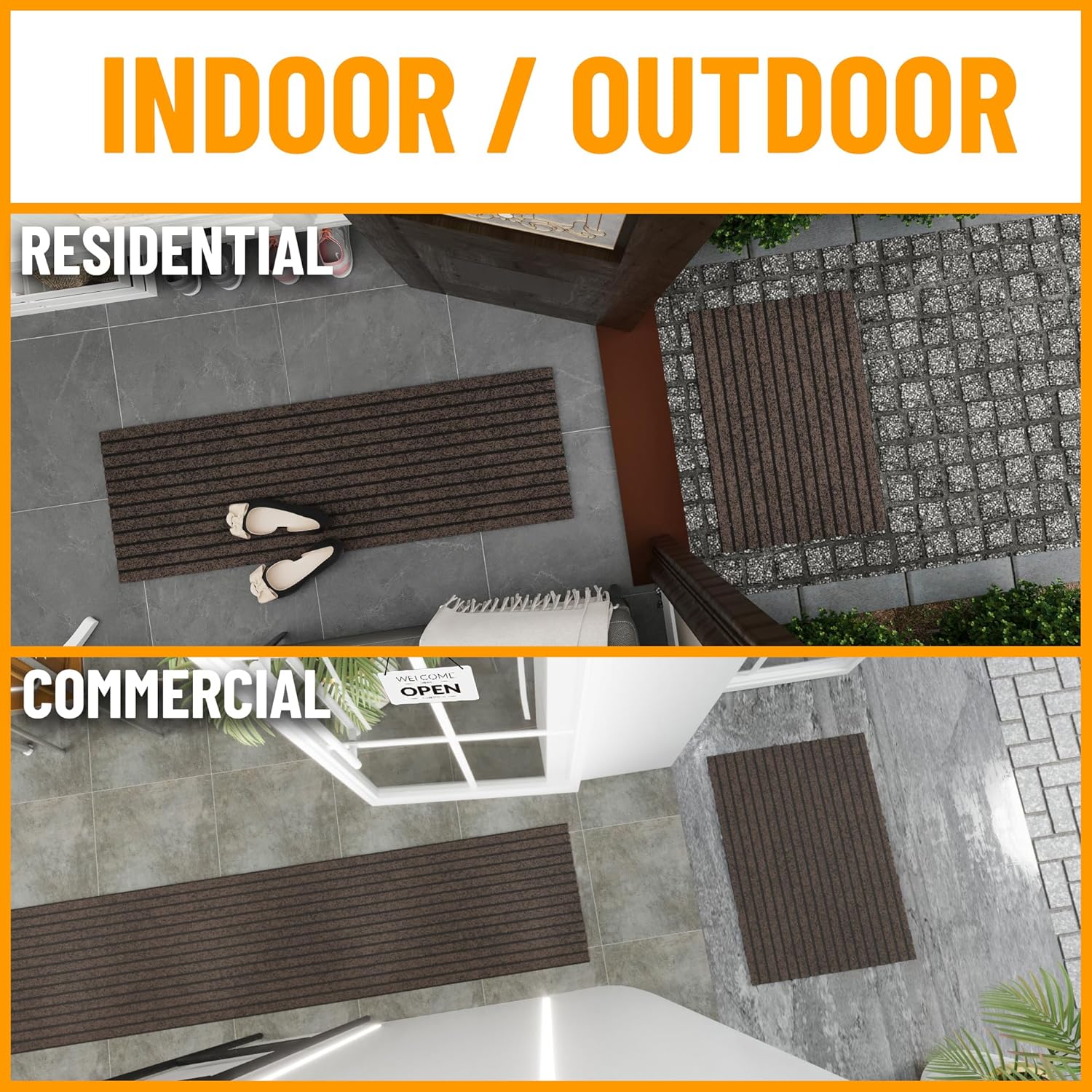 Ottomanson Mud Mat 2' x 2' Entryway Rug - Non-Slip Scraper Doormat for Muddy Paws, Dirt Trapping Indoor/Outdoor Mat for High-Traffic Areas, Kitchen, Garage, Patio, Brown Brown 800s Series 2' x 2' (Mat)