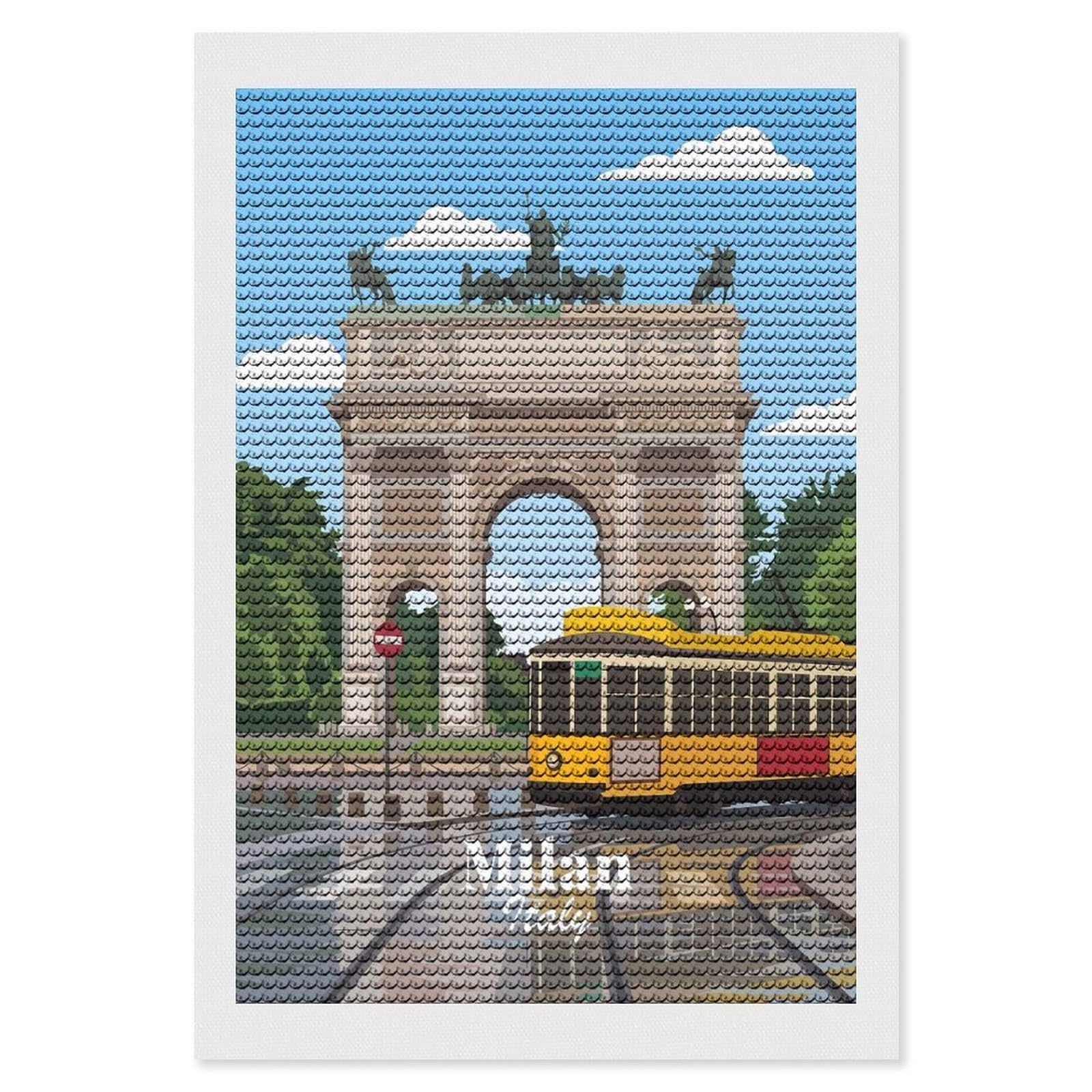 Junmoney Milan Italy Diamond Painting Kit 8"x12", Adhesive Canvas, Home Wall Decor, for Beginners, Birthday Gift, Full Kit Included