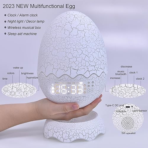 Miniatura 2 de Unique Dragon Egg Alarm ClockNight LightLullaby White NoiseBluetooth Speaker 4-in-1, Remote Control 16 Colors & Brightness & Volume, for KidsAdult