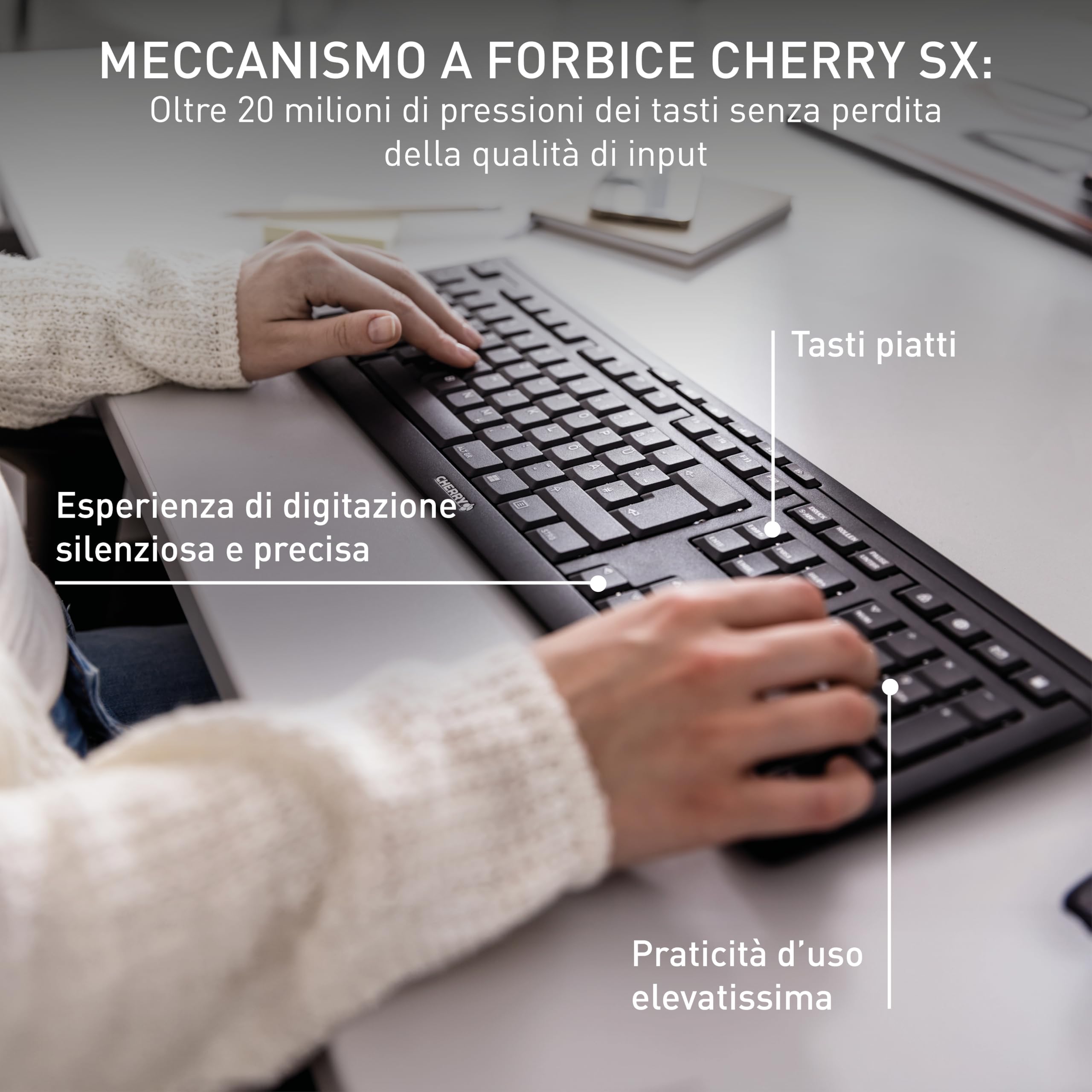 CHERRY STREAM KEYBOARD WIRELESS, Tastiera Senza Fili, Layout per l'Unione Europea (QWERTY), Wireless 2,4 GHz, Tasti Silenziosi, Design Piatto, Alimentazione a Batteria, Nero