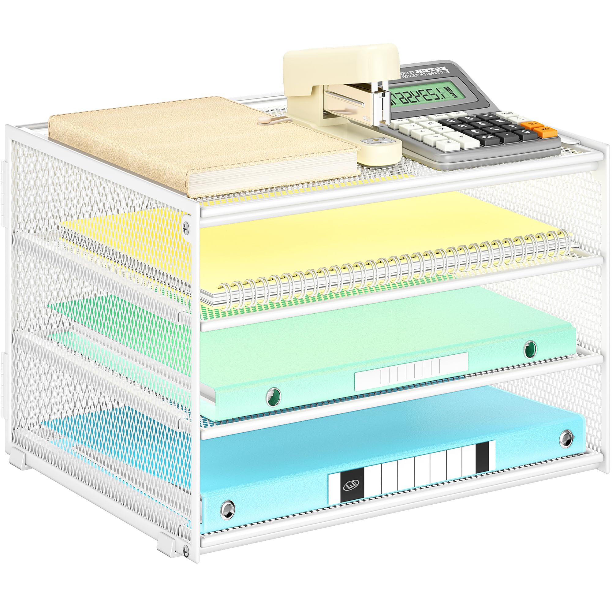 Lavatino Bandeja organizadora de papel de escritorio de 3 niveles, organizador de bandeja de archivos de metal de malla blanca para escritorio, suministros de oficina y organización del hogar, se