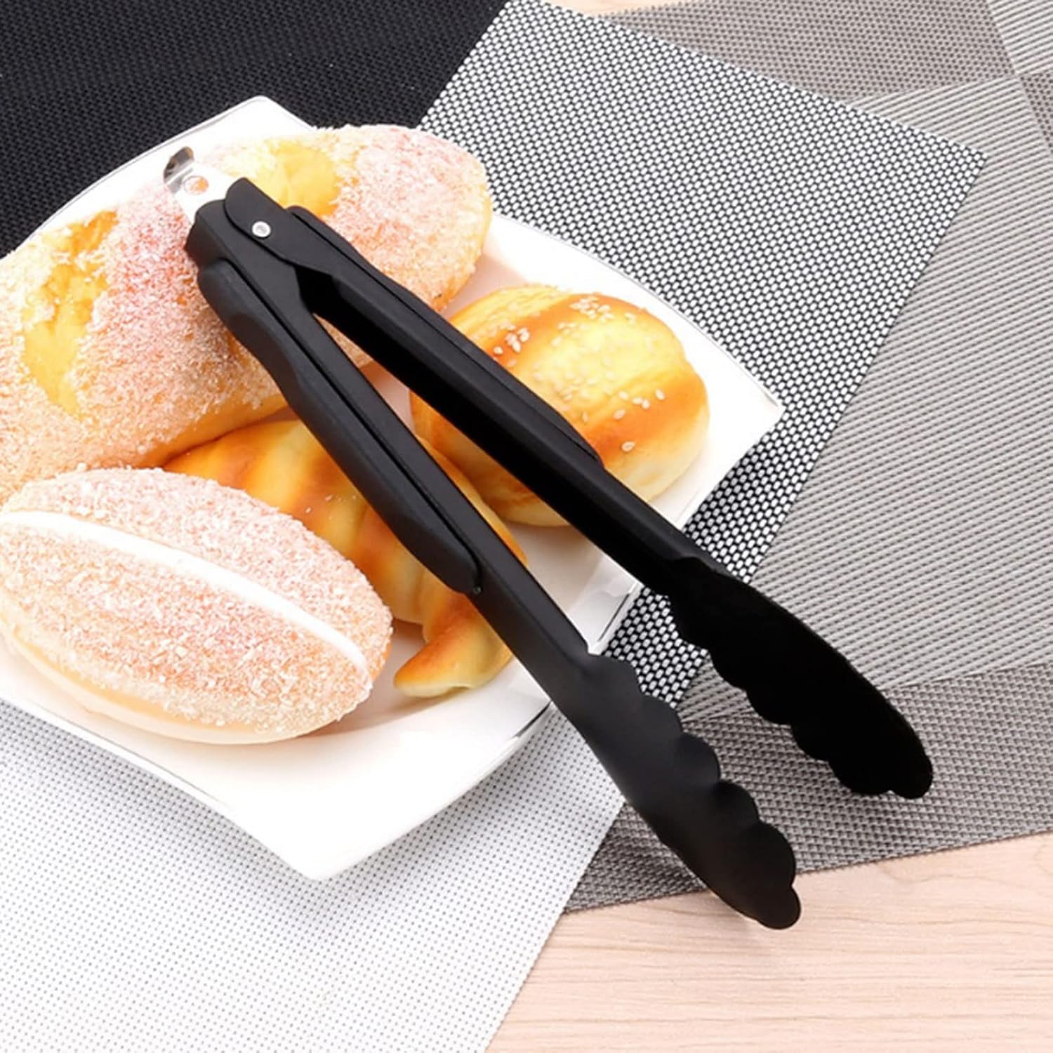 Cooking Tongs 1pc Stainless Steel Food Tongs Barbecue Black Tong Bread BBQ Salad Tongs Cook Party Buffet Clip Tongs(36cm)