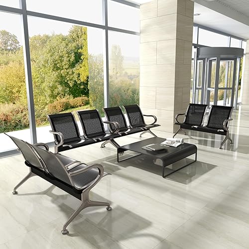 Miniatura 2 de Kinsuite Banco de recepción del aeropuerto, sillas de invitados de 2 asientos con brazos para oficina, banco, hospital, color negro Negro -,Pu