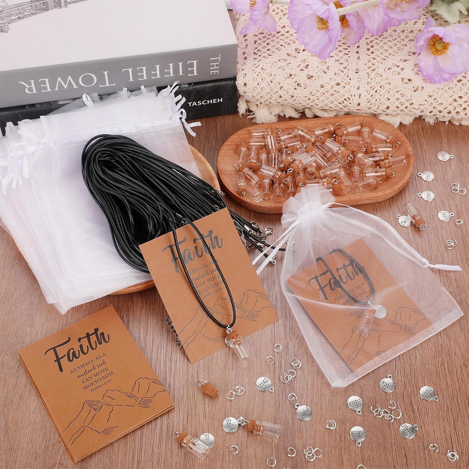 50 Sets Mustard Seed Faith Necklace for Women Mustard Seed Gift Bulk