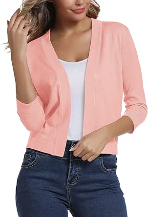 Urban CoCo Women's 3/4 Sleeve Cropped Cardigan Sweater Elegant Shrugs for Women