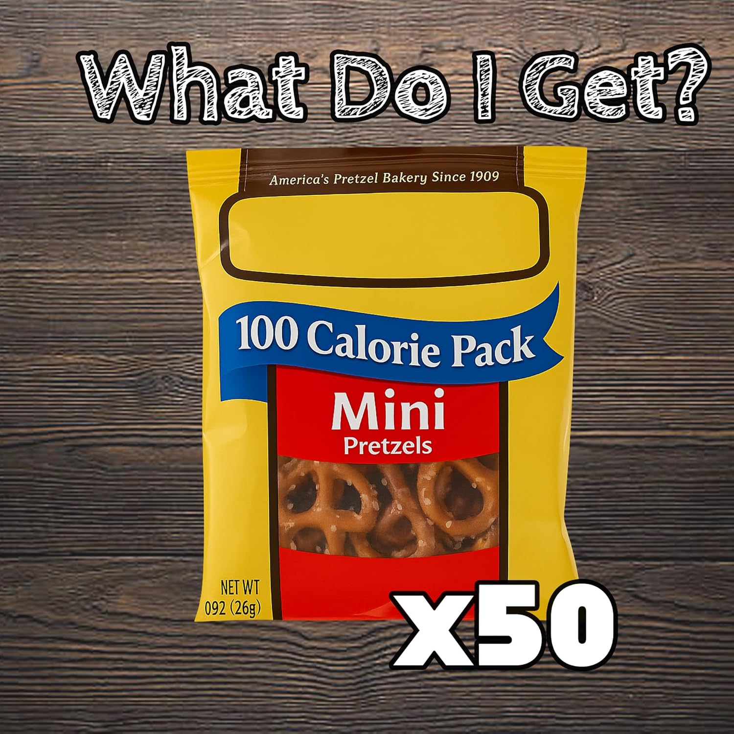 Bulk Mini Pretzels by Snyders, 100 Calorie Individual Packs, .9 oz. by Bussin Boxes (0.9 Ounce, Pack of 50)