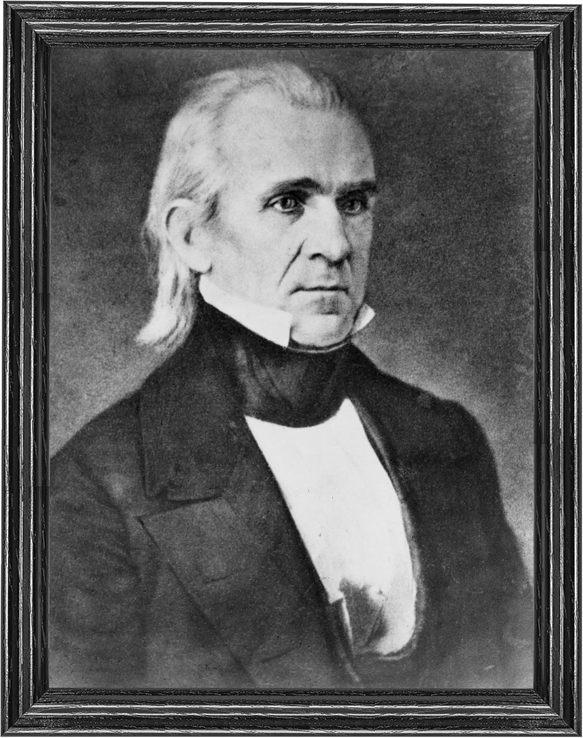 James K. Polk Photograph in a Black Wood Frame - Historical Artwork from 1855 - US President Portrait - (5" x 7") - Gloss