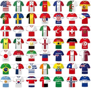 World Cup Football 2026 Flags Bunting with 49 Participating Teams Flags, 33ft/10m, Jersey Bunting for World Cup Decorations, for Restaurant Bar Club Garden Decor 1 Pack