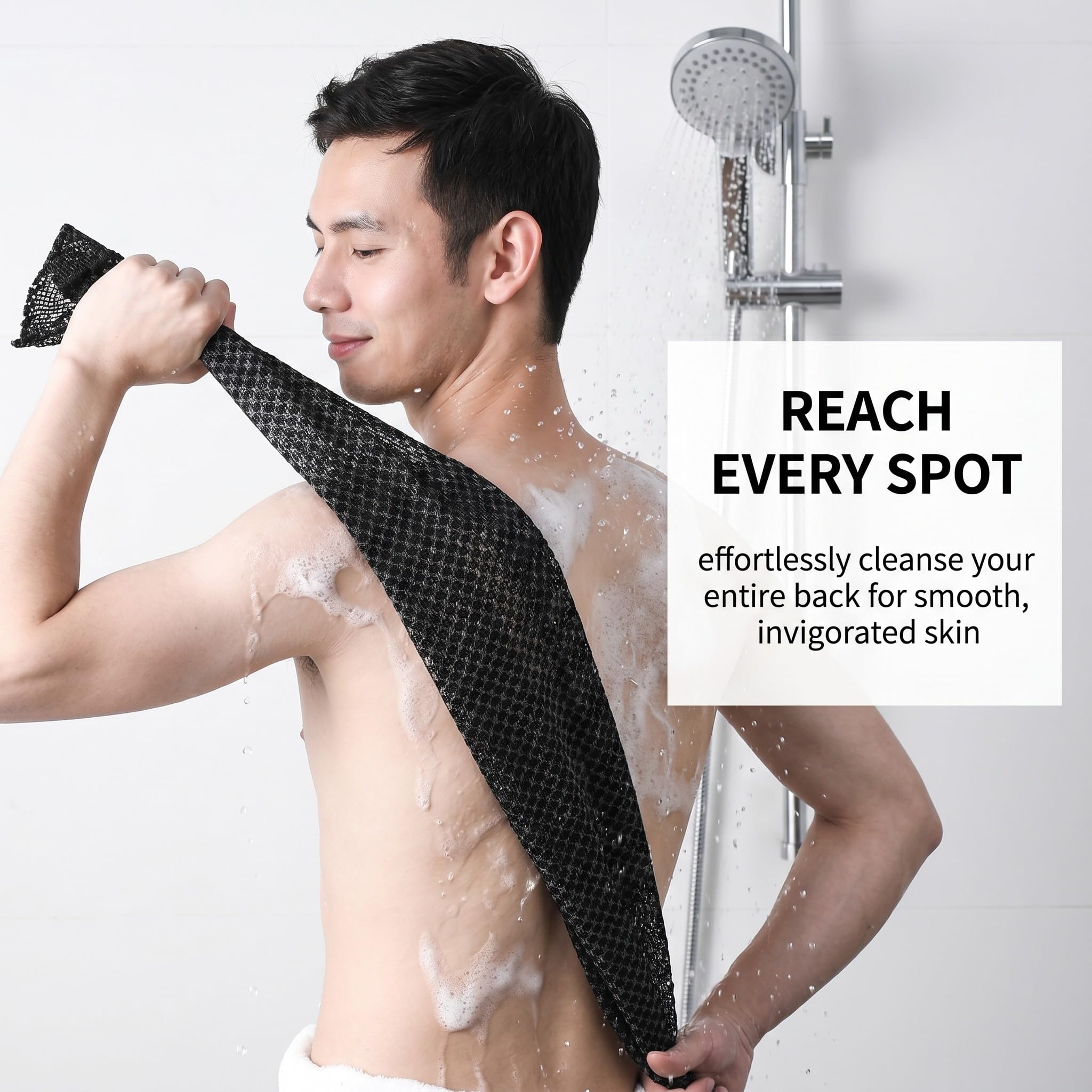 1 Pièces Serviette exfoliante douche, Brosse pour le dos douche, Serviette exfoliante japonaise, Ser-viette exfoliante, Lavage Dos (Noir)