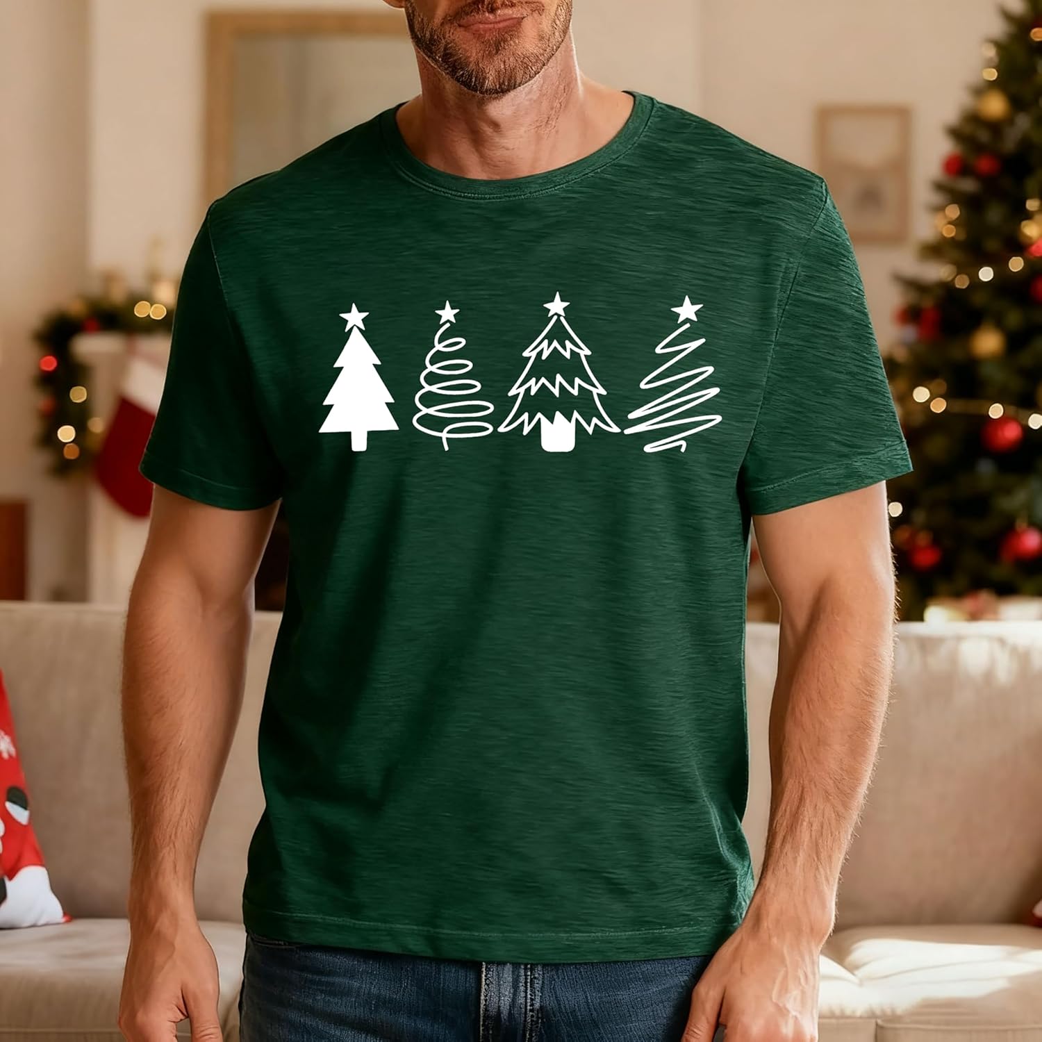 Christmas Shirt Men Merry Christmas Tree Tshirt Xmas Party Casual Holiday Short Sleeve Tee Top - Image 6