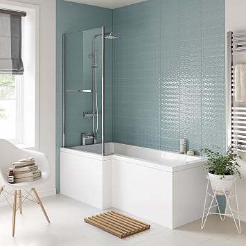 1600 mm Left Hand L Shaped Bath Shower Screen Rail Front Panel Bathroom
