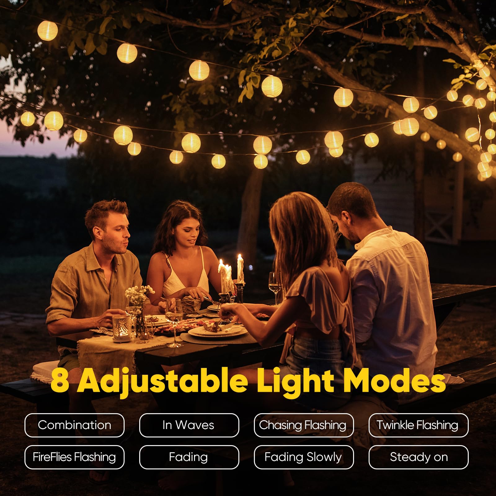 SALCAR Catena luminosa a energia solare per esterni, 20 m, 80 LED, per esterni, resistente alle intemperie, controllo del tempo e funzione di memoria, 8 modalità, per giardino, balcone, cortile,