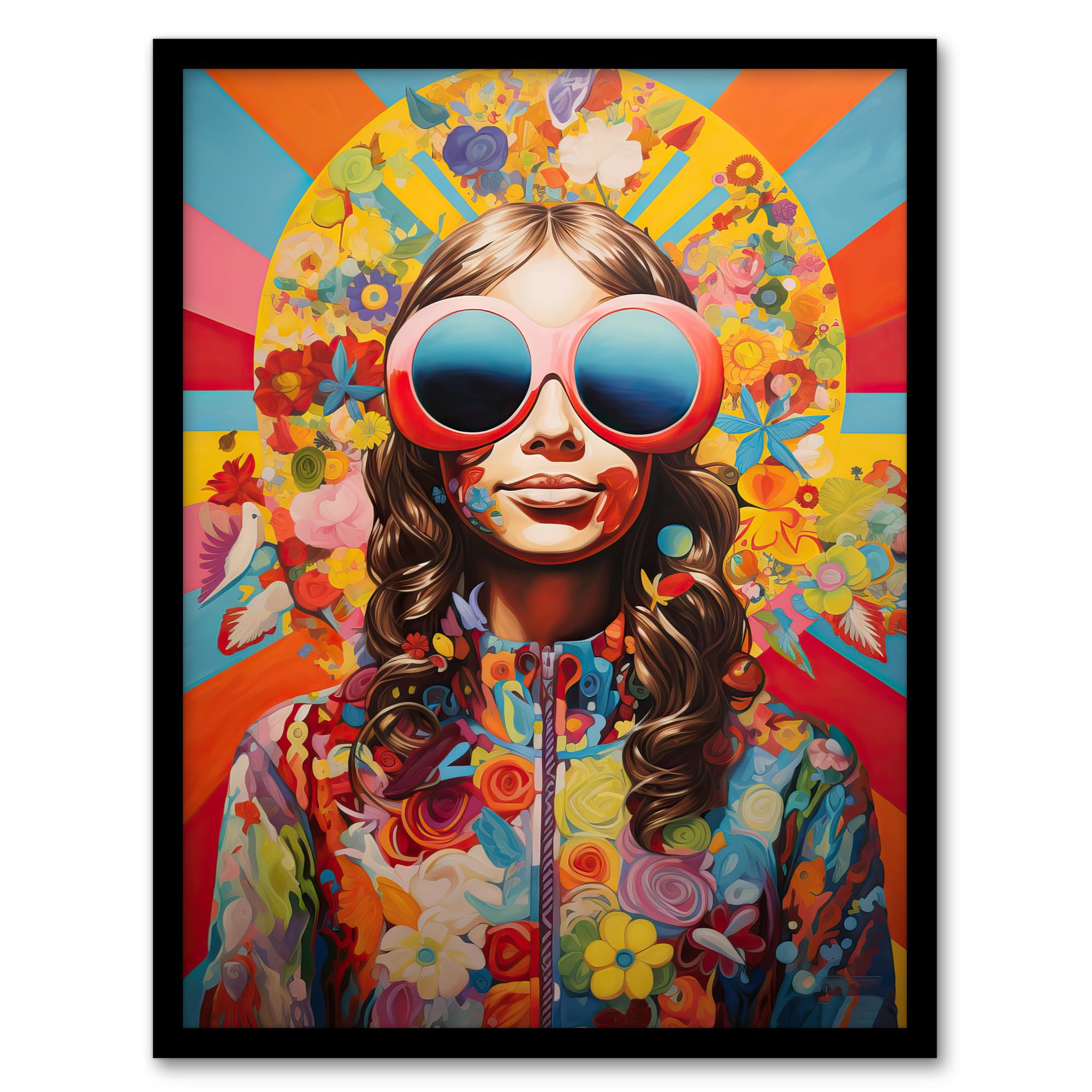 Artery8 Flower Power Fanfare Florals Maximalist Bright Bold Colourful Abstract Artwork Framed Wall Art Print A4