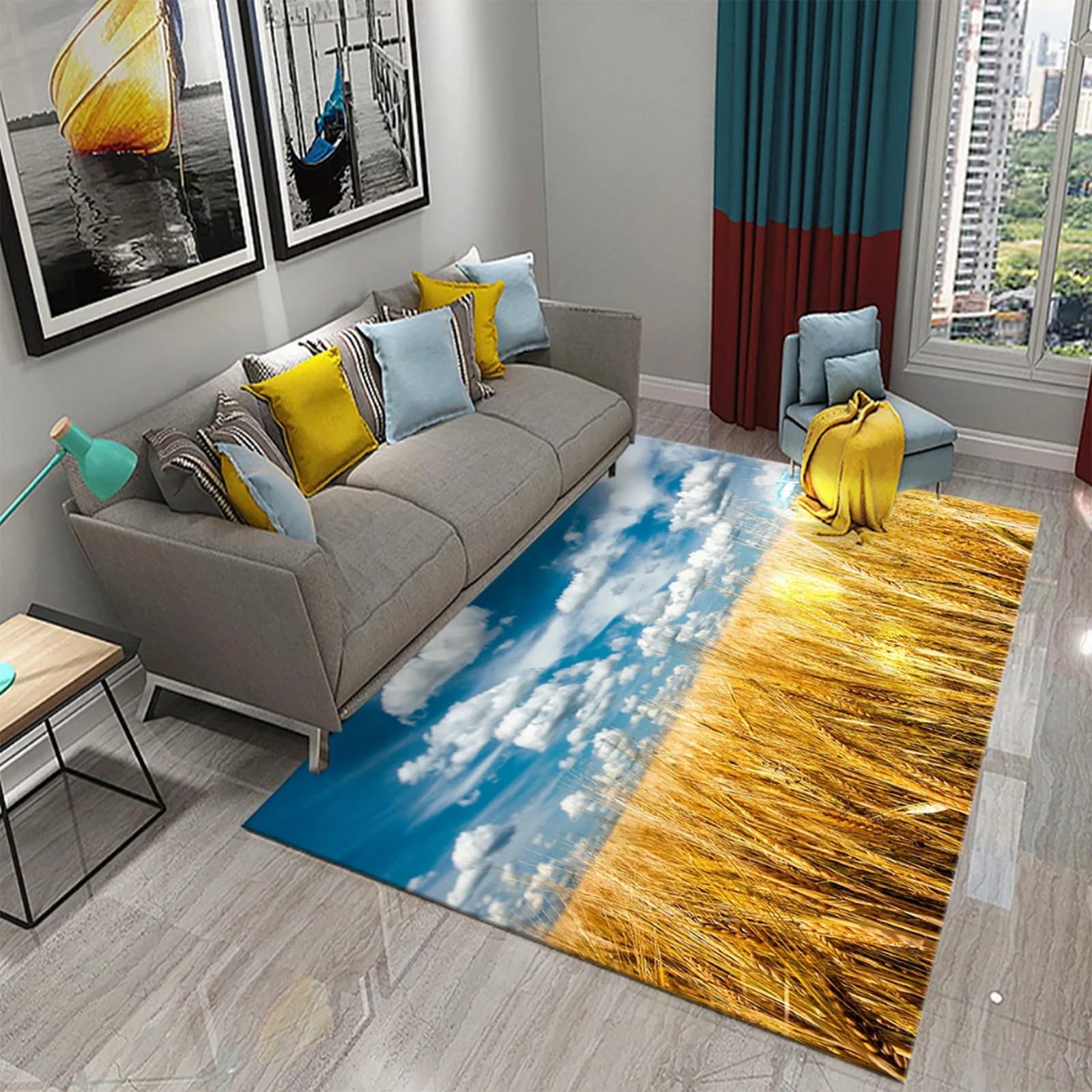 Tapis de sol 3D champ de blé doré résout le manque de luminosité