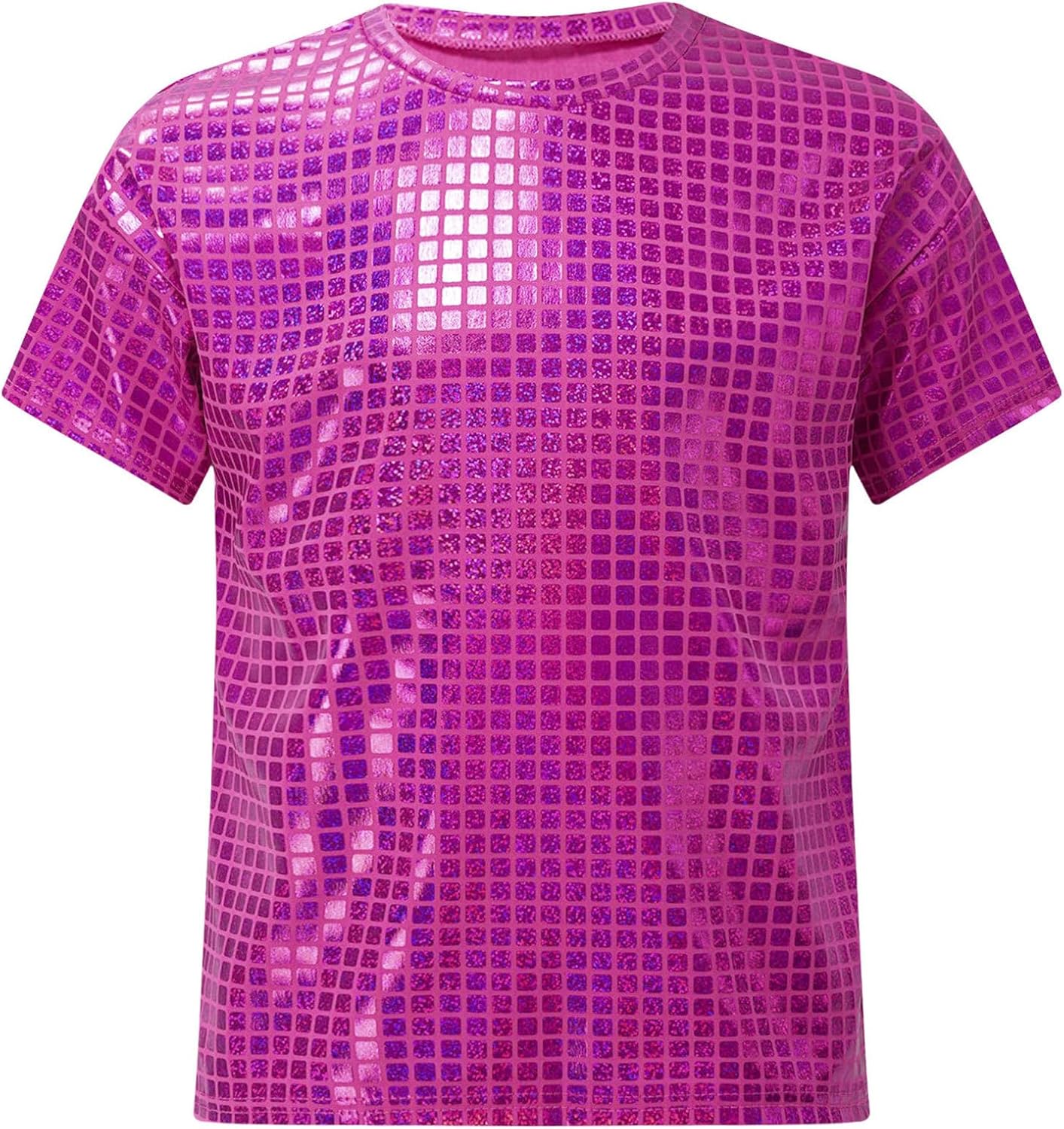 JanJean Big Kids Girls Shiny Metallic Sleeveless Jazz Hip Hop Dance Tops Loose Sparkle T-Shirt Club Party Dress Up