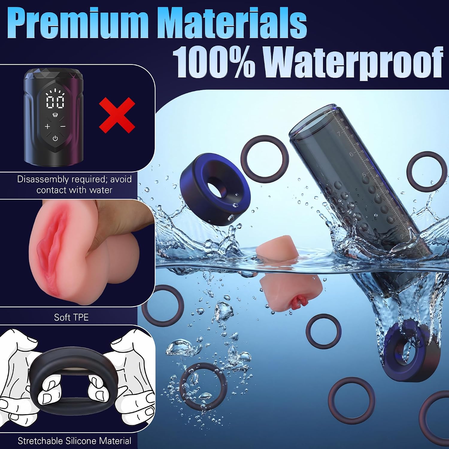 Male Sex Toys Penis Pump for Men, Yivans Automatic Enlargers Extend Pump with 2 Silicone Sleeves 6 Cock Rings & Mini Pocket Pussy, Male Vacuum Penis Pump with 6 Suction Training Modes