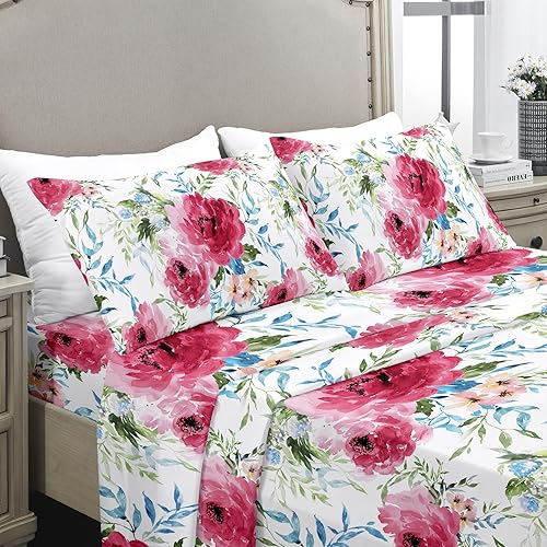 YIYEA Juego de sábanas tamaño individual  Sábanas florales  Sábanas florales de microfibra ultra suave de doble cepillado para cama de tamaño