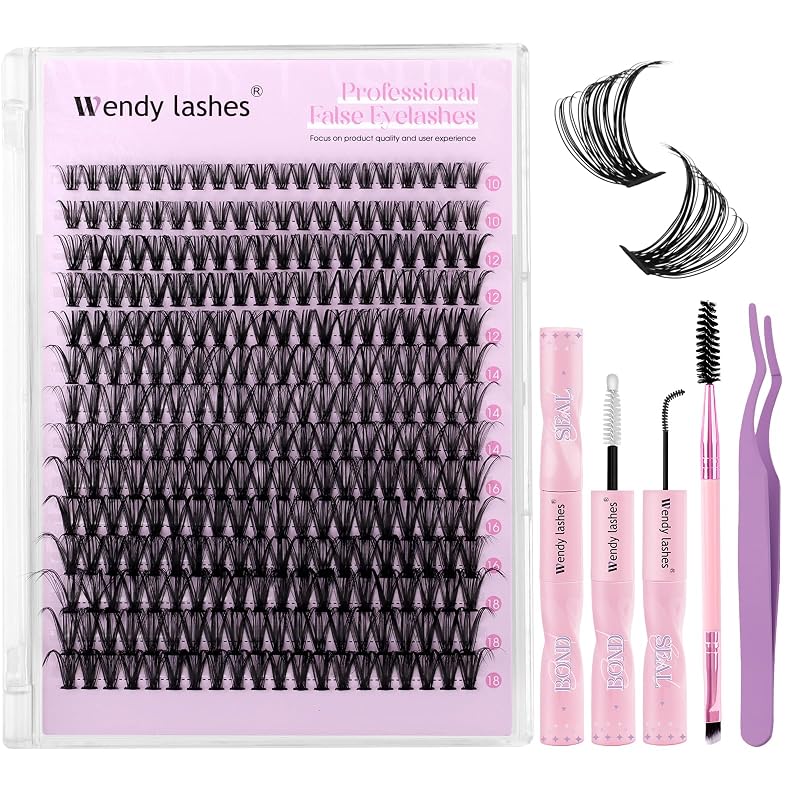 WENDY LASHES Kit de cílios postiços em tufos Wispy 50D com 280 unidades, curvatura D, 10–18 mm