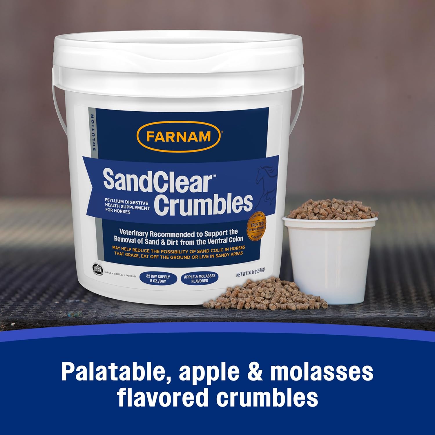 Farnam SandClear Psyllium Crumbles Supplement for Horses, Helps Remove Sand from Colon & Supports Digestive Health, Apple/Molasses Flavor, 10 lbs.