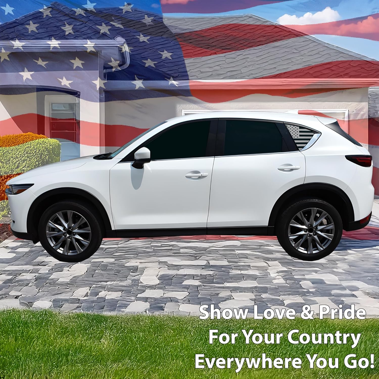 BOGAR TECH DESIGNS Precut Quarter Window American Flag Vinyl Decal Sticker Compatible with Mazda CX-5 2017-2025, Matte Black