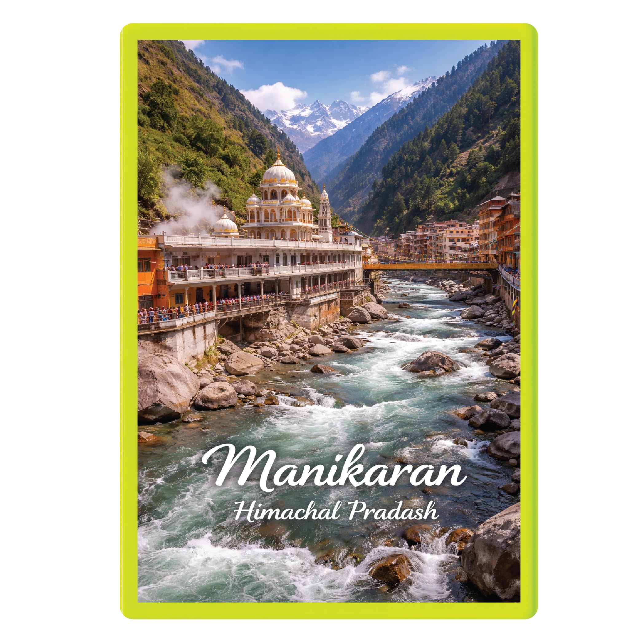 Attractive Decorative Fridge Magnet Rectangle | 3x2 inch Plastic Magnet with Glowing Border (Pack of 1 Pcs, Manikaran Himachal Pradesh)-picture-38