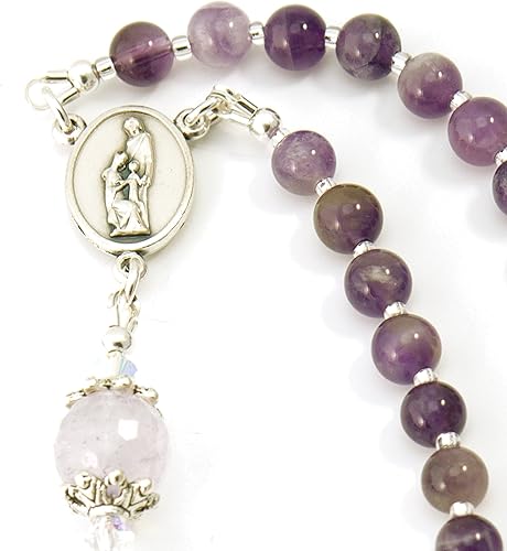 Miniatura 4 de Rosario de piedras preciosas de amatista católicas con aceite de unción (no es un collar), Gema, Amatista