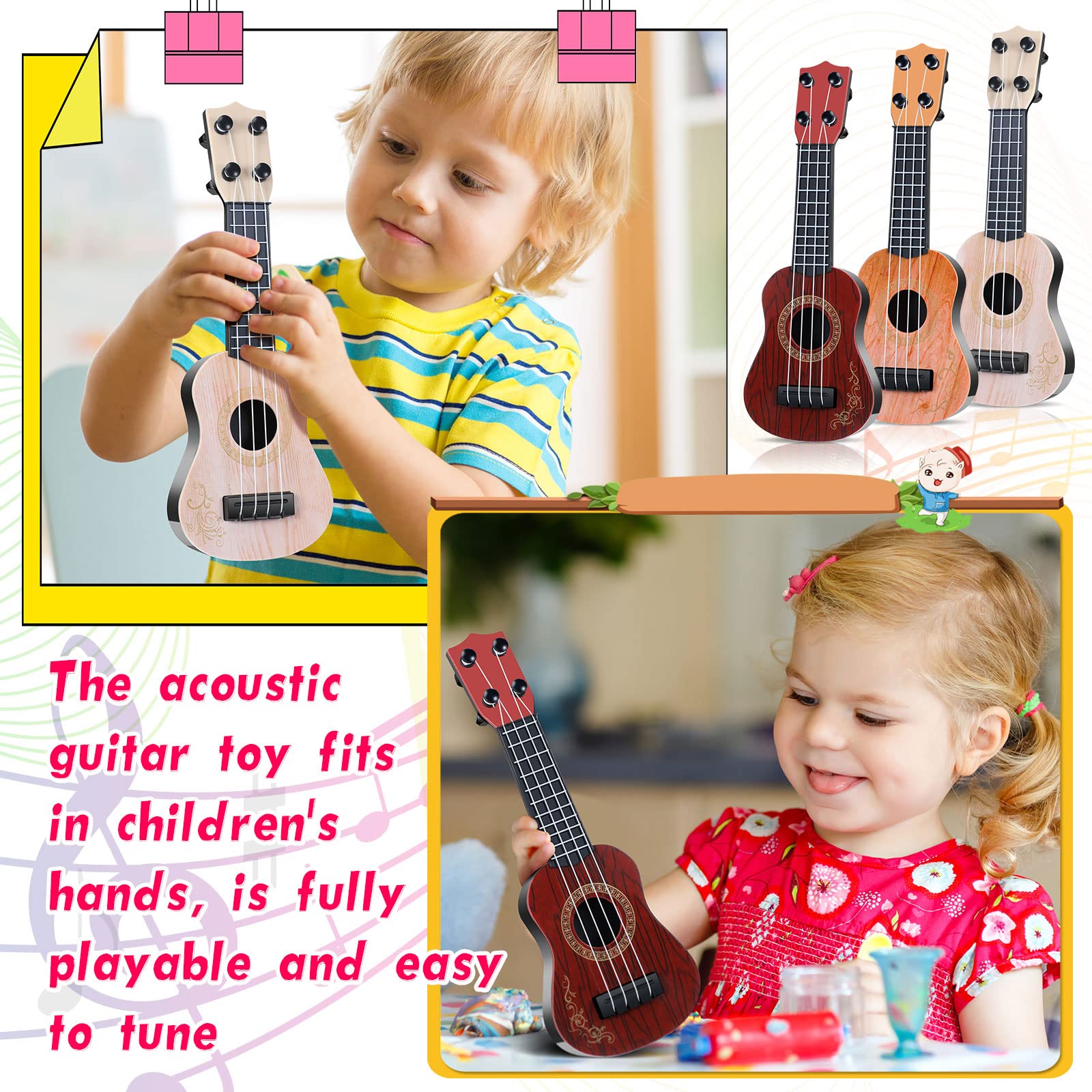 Lenwen - 24 pezzi di chitarra giocattolo per bambini, ukulele da 25,4 cm, strumenti musicali per principianti, piccole dimensioni, ukulele per chitarra, rima, giocattolo educativo per bambini