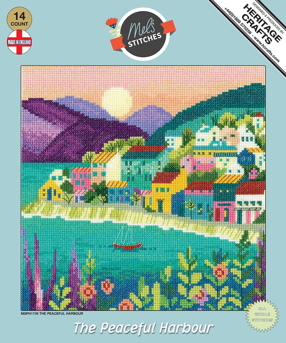 Heritage Crafts Cross Stitch Kit ? The Peaceful Harbour (Aida), Crafting Supplies