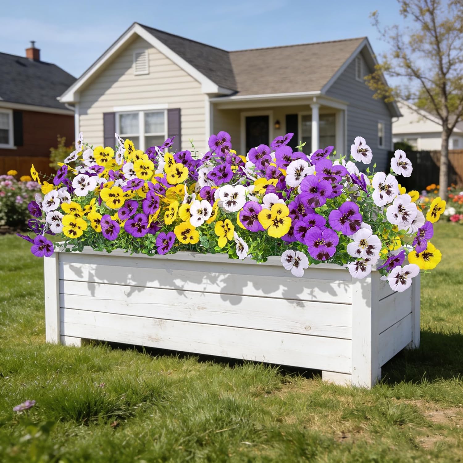 Ouddy Decor 20 Bundles Artificial Pansy Flowers for Outdoors, Fake Silk Flowers Faux Plants UV Resistant for Vase Table Balcony Planter Porch Yard Garden Indoor Outdoor Home Decor, Purple Yellow White - Image 3