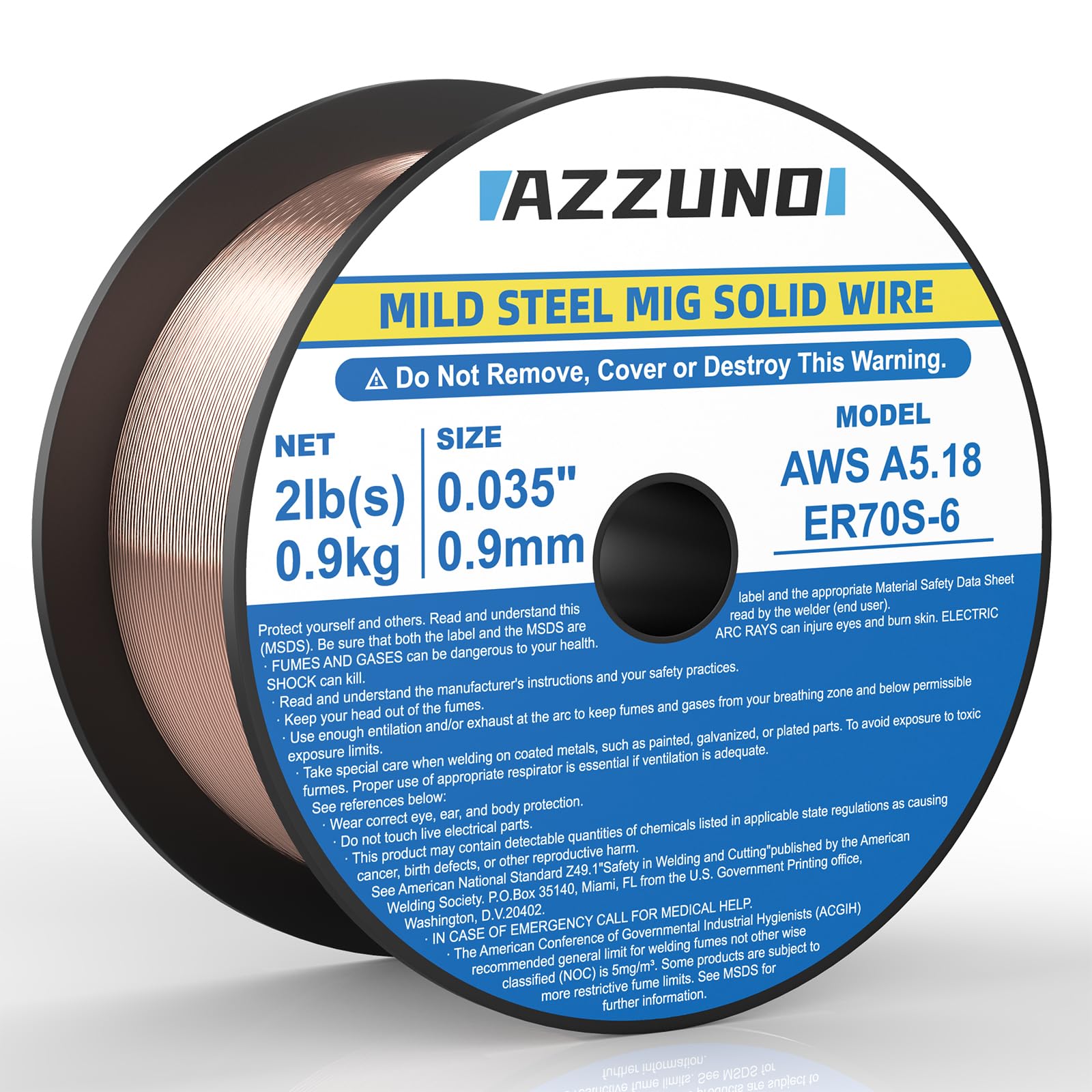 AZZUNO Mig Solid Welding Wire, ER70S-6 Mild Steel Gas Mig Wire .035" 2-LB, 1-PACK