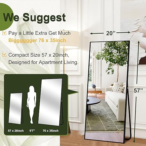 Vista 103 de NicBex - Espejo arqueado, de cuerpo entero, 64 x 24 pulgadas, con marco de aleación de aluminio, soporte, negro, se puede colocar de pie, apoyar