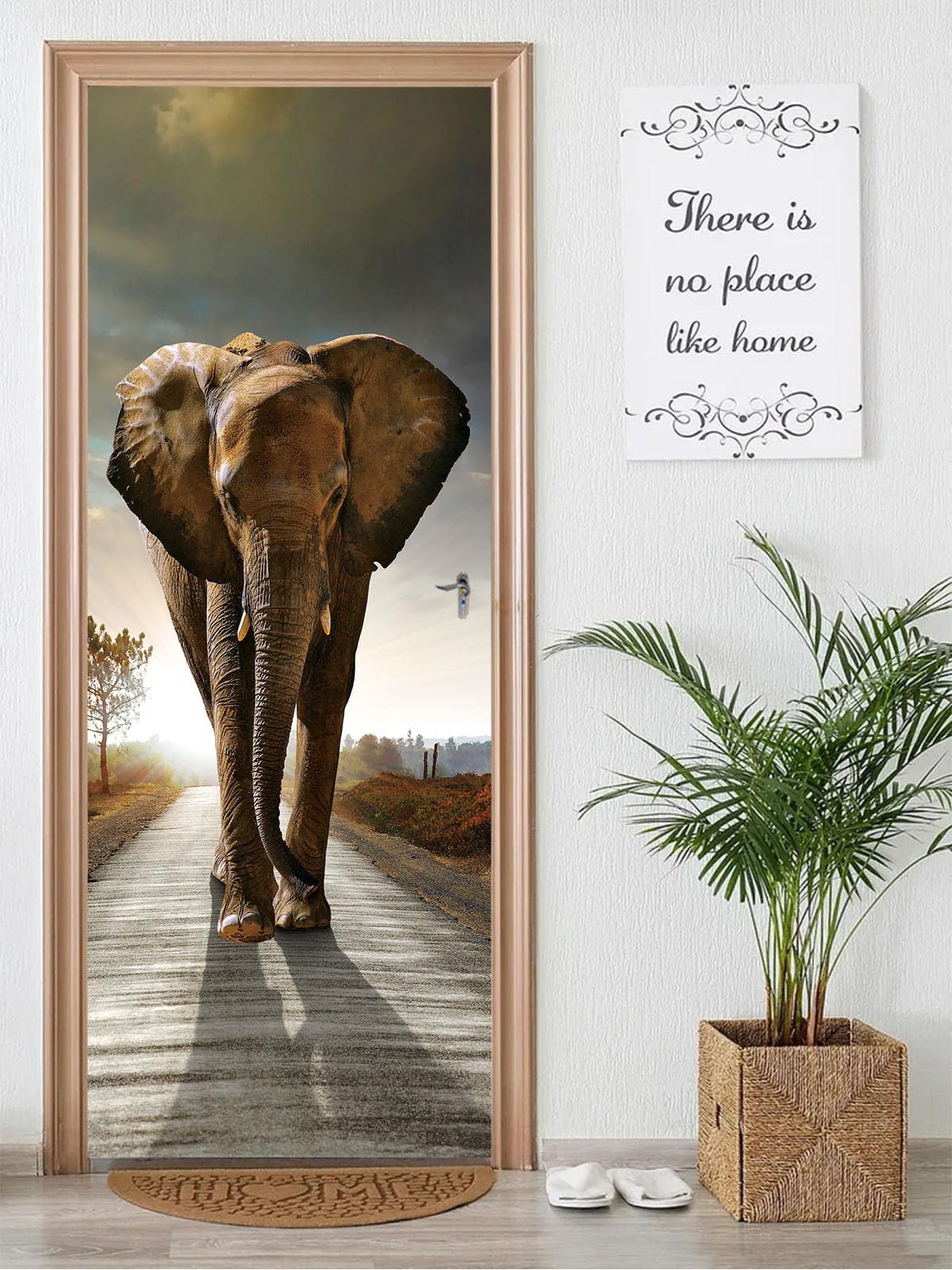 FLFK 3D Elephant Door Murals Peel and Stick 77x200cm- Self-Adhesive Door Stickers Poster Murals Wallpaper Decals for Home Bedroom Office(2Pcs/Set)