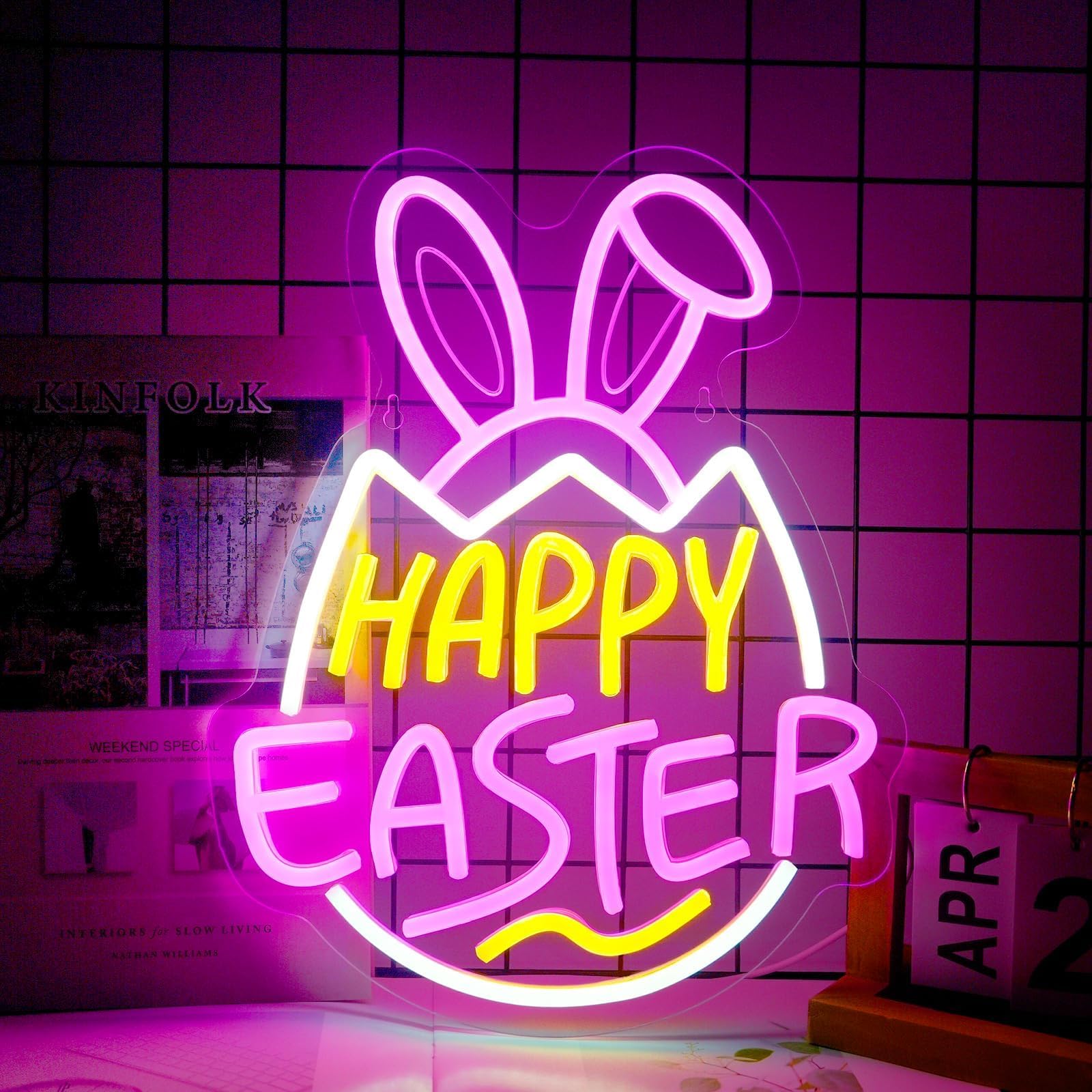 Néon LED Happy Easter panneau mural pour décoration de maison