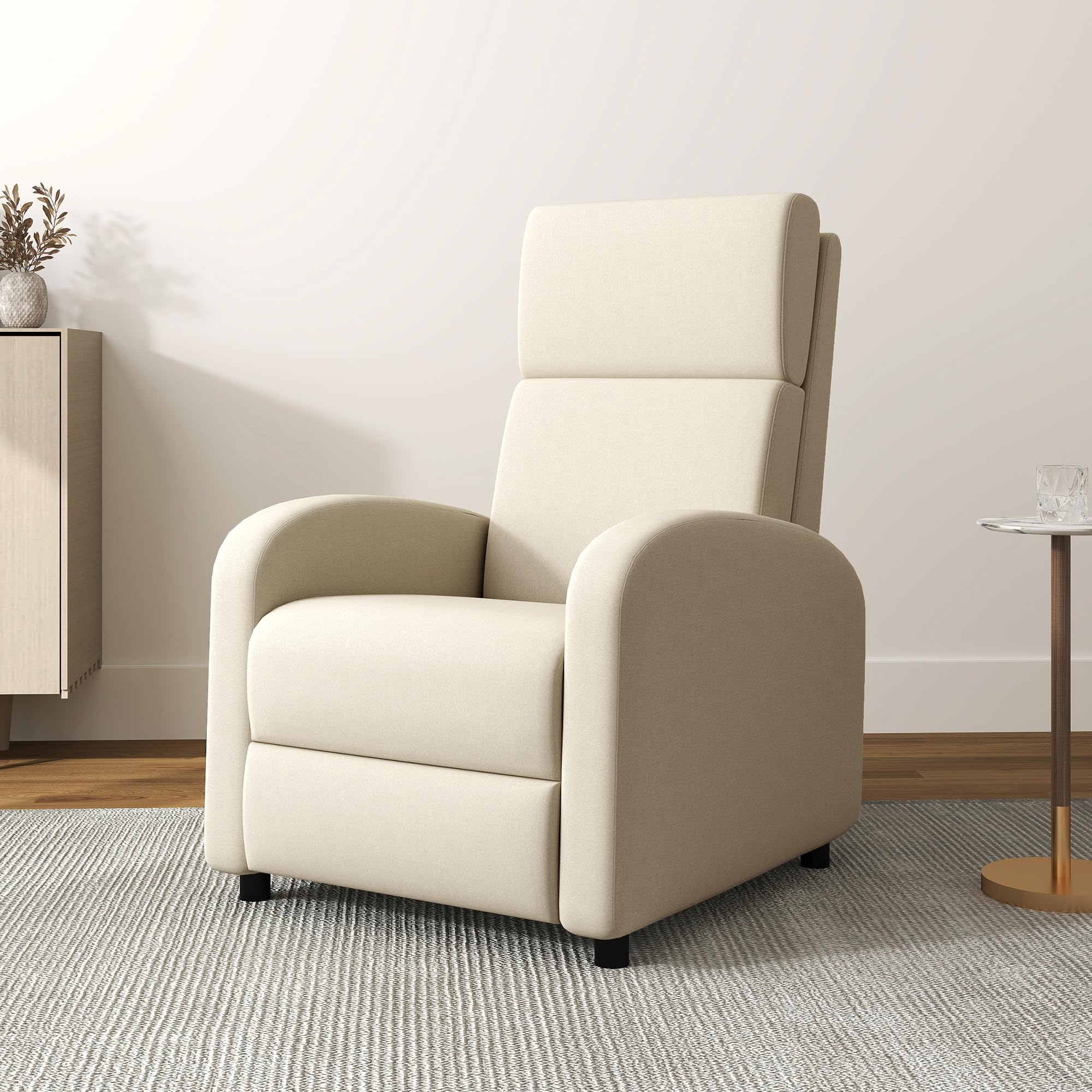 HOMCOM Sillón Relax Reclinable Manual Sillón Relax Tapizado en Lino Sintético con Reposapiés Respaldo Alto Carga 120 kg Butaca Reclinable para Dormitorio Oficina Crema